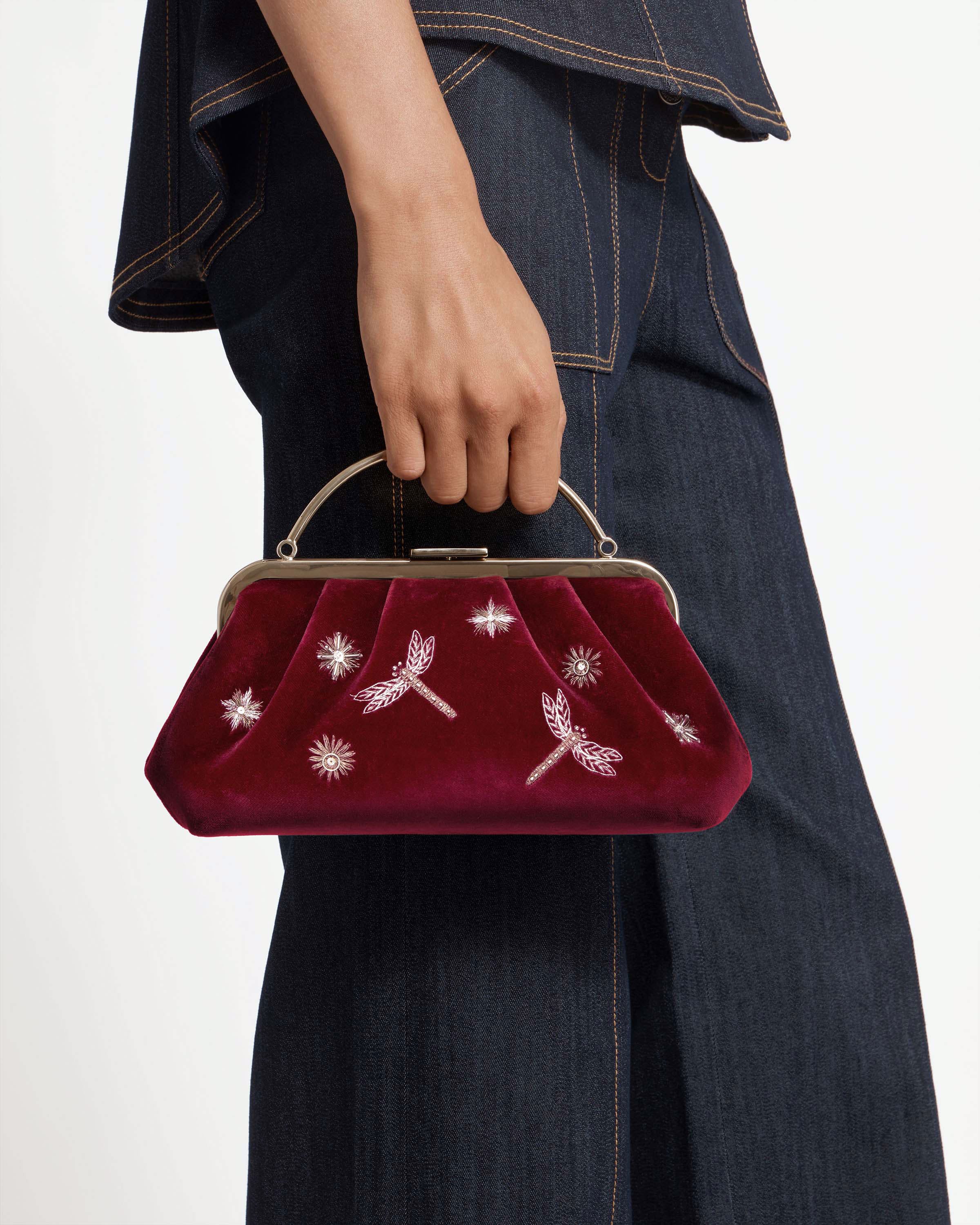 Frame Clutch - Cinq a Sept Bordeaux Embroidered Velvet