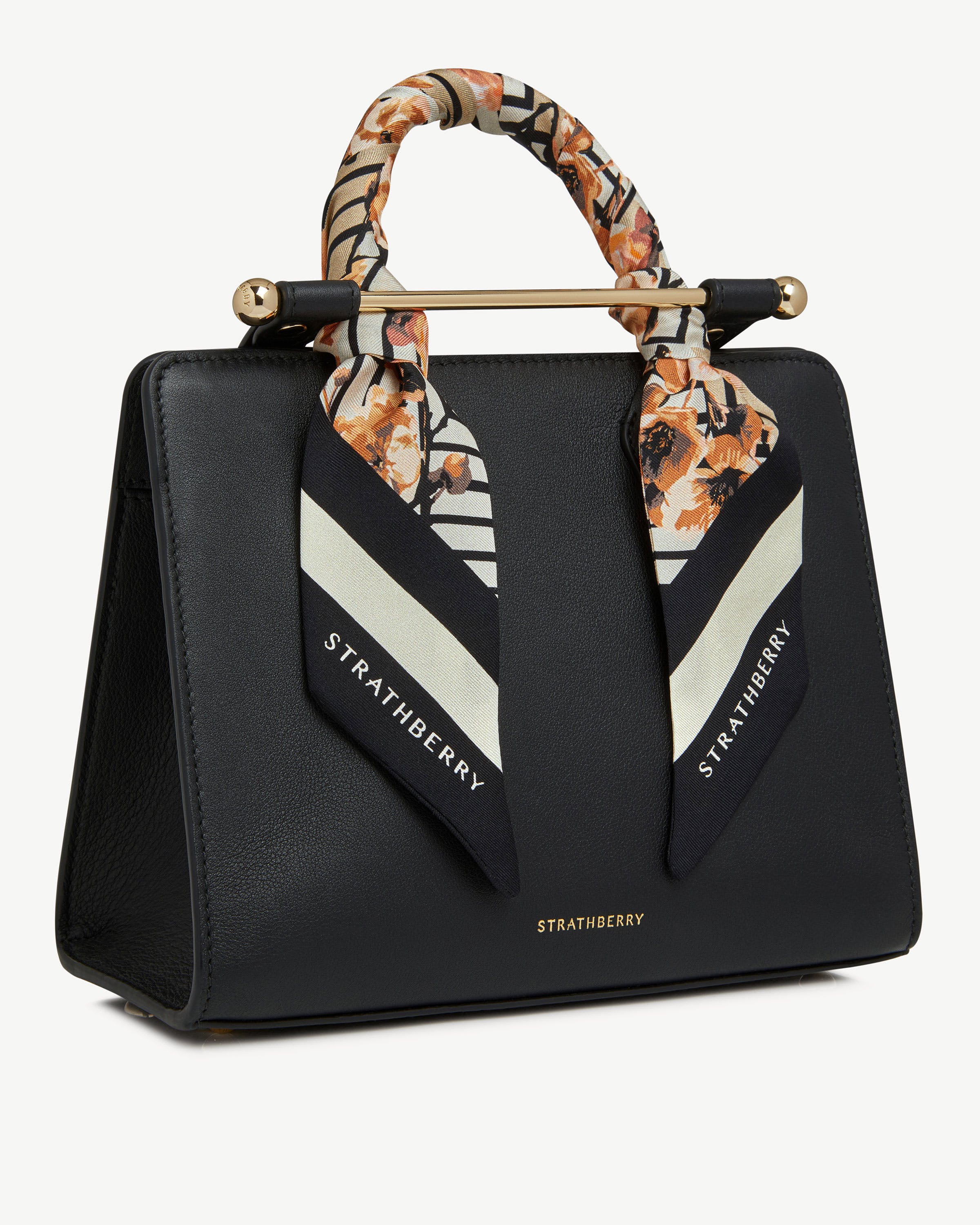 Silk Skinny Scarf - Sand/Black Floral Stripe