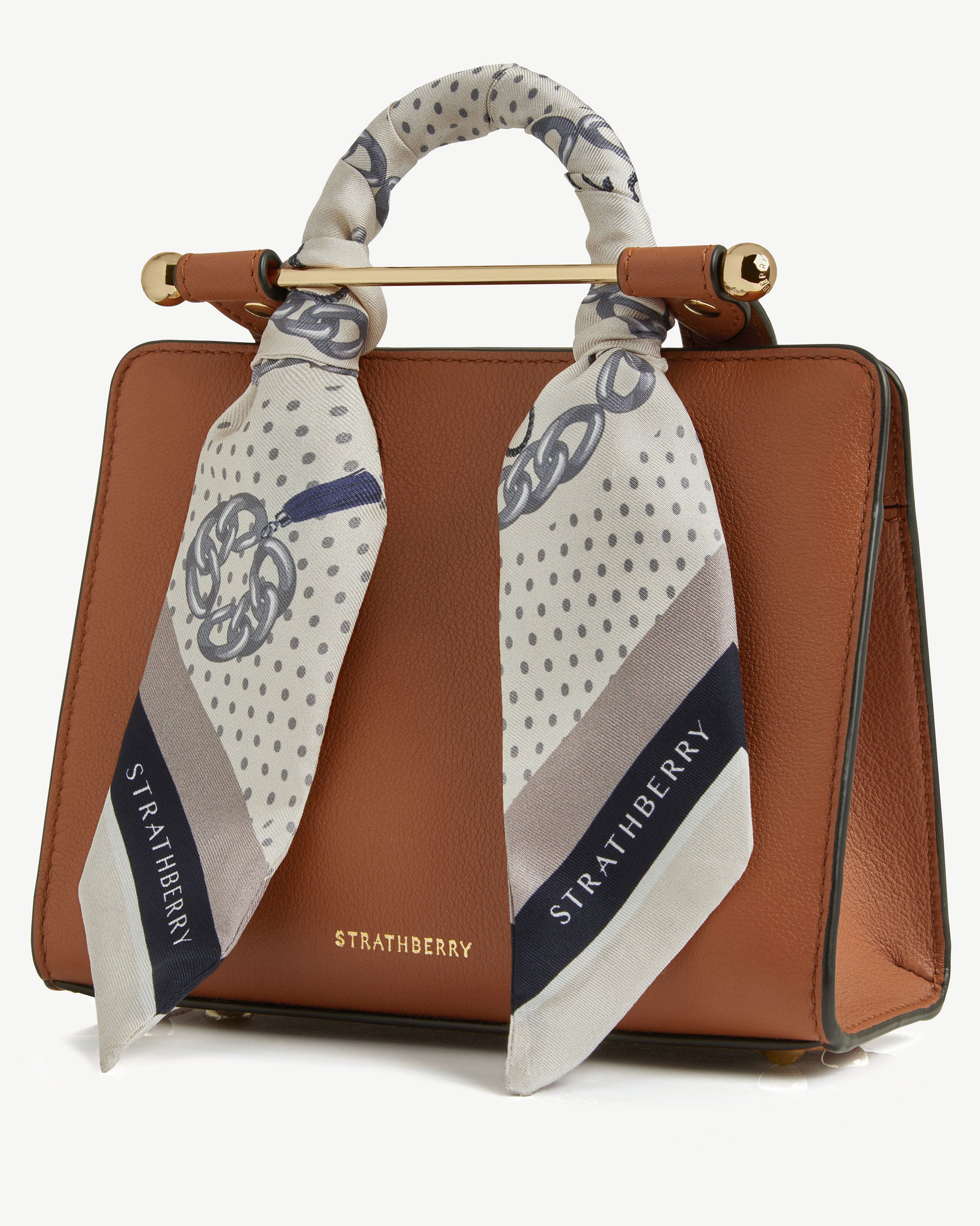 Silk Skinny Scarf - Vanilla/Taupe Chain Print