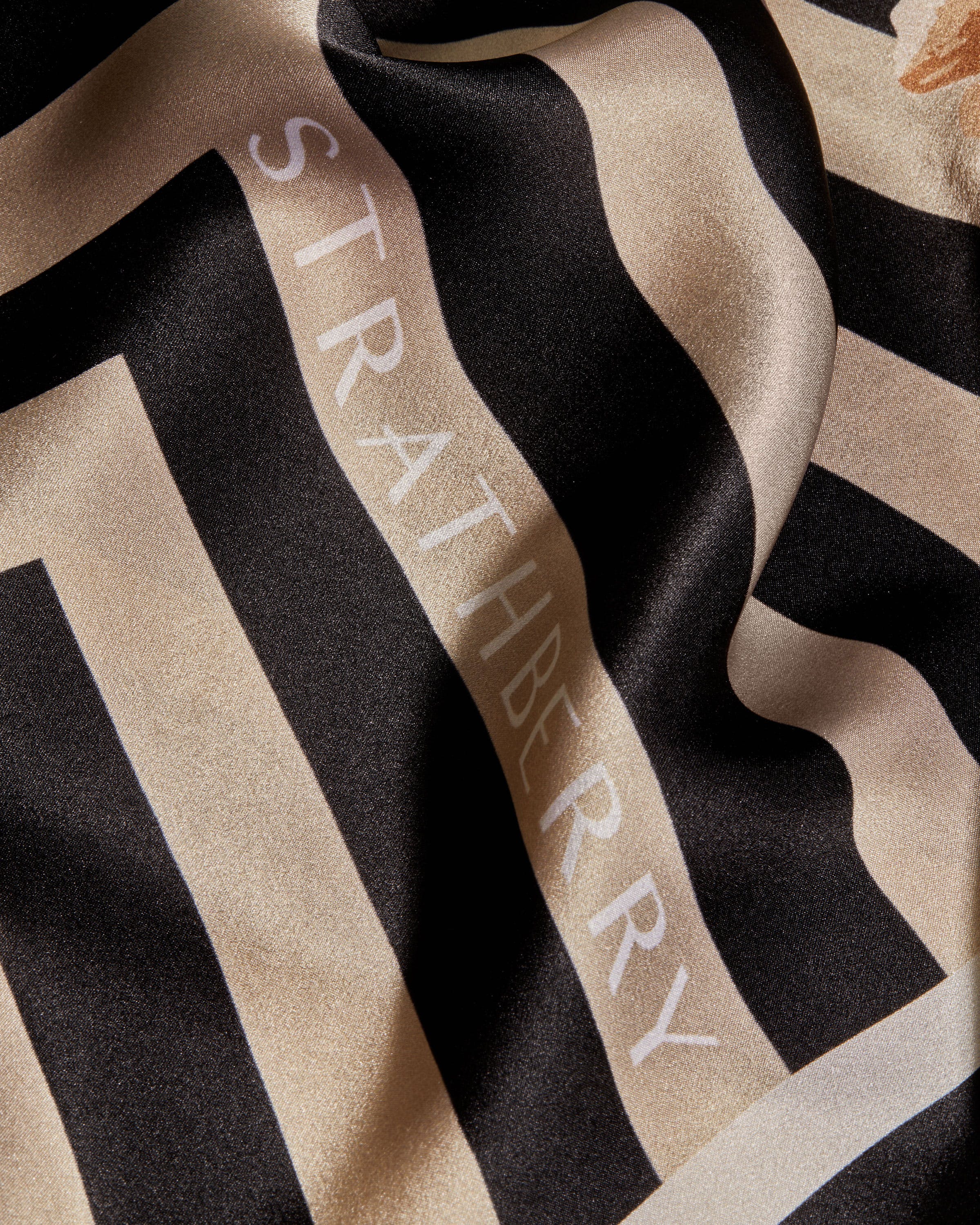 Silk Square Scarf - Black/Clay Floral Stripe