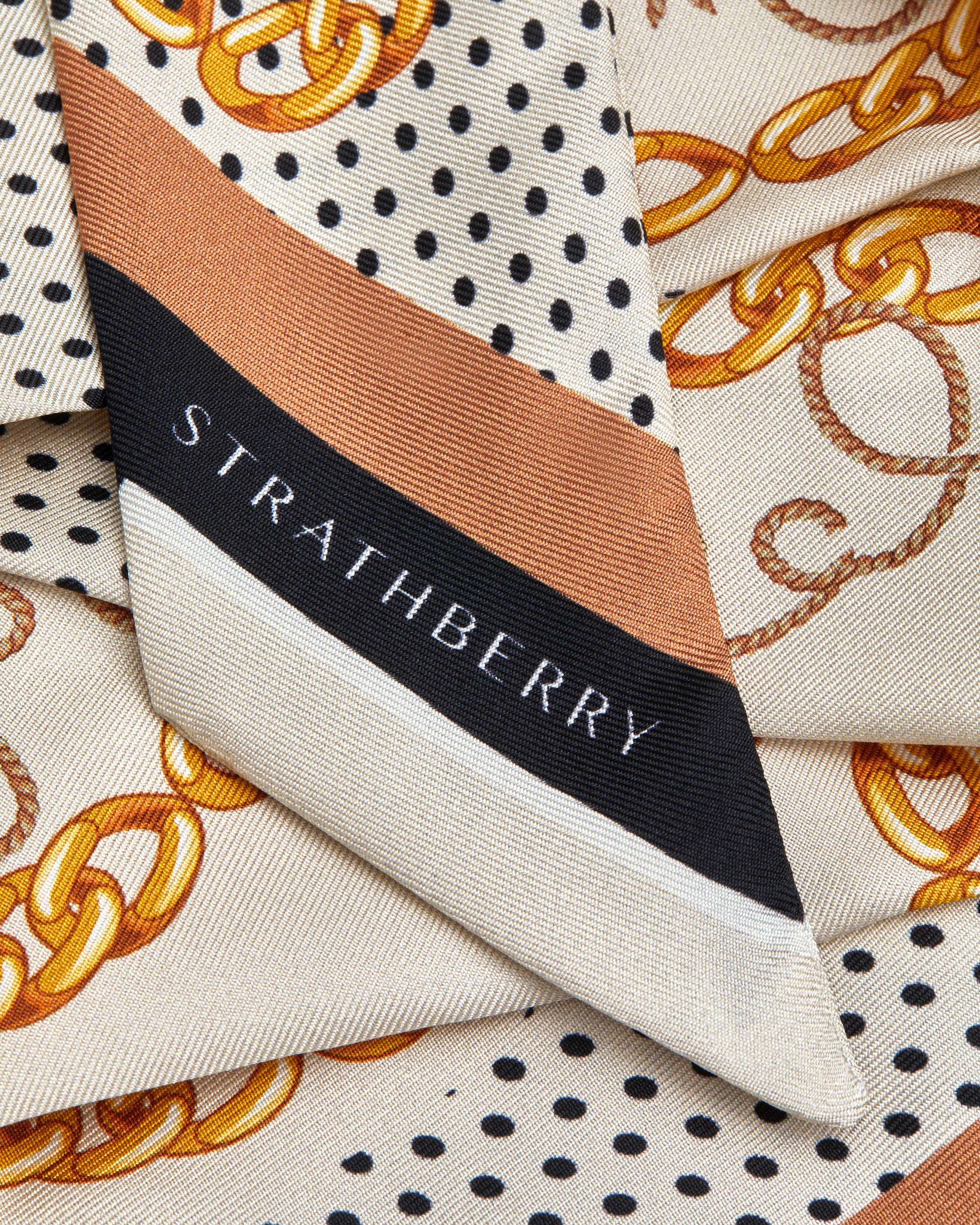 Silk Skinny Scarf - Black/Tan Chain Print