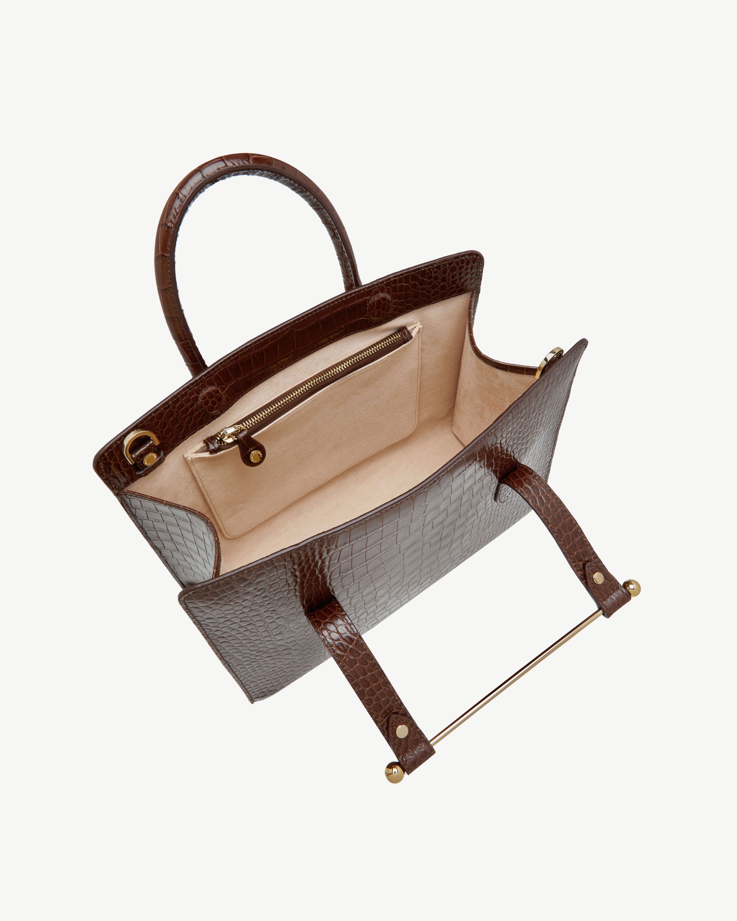 Midi Tote - Croc-Embossed Leather Chocolate