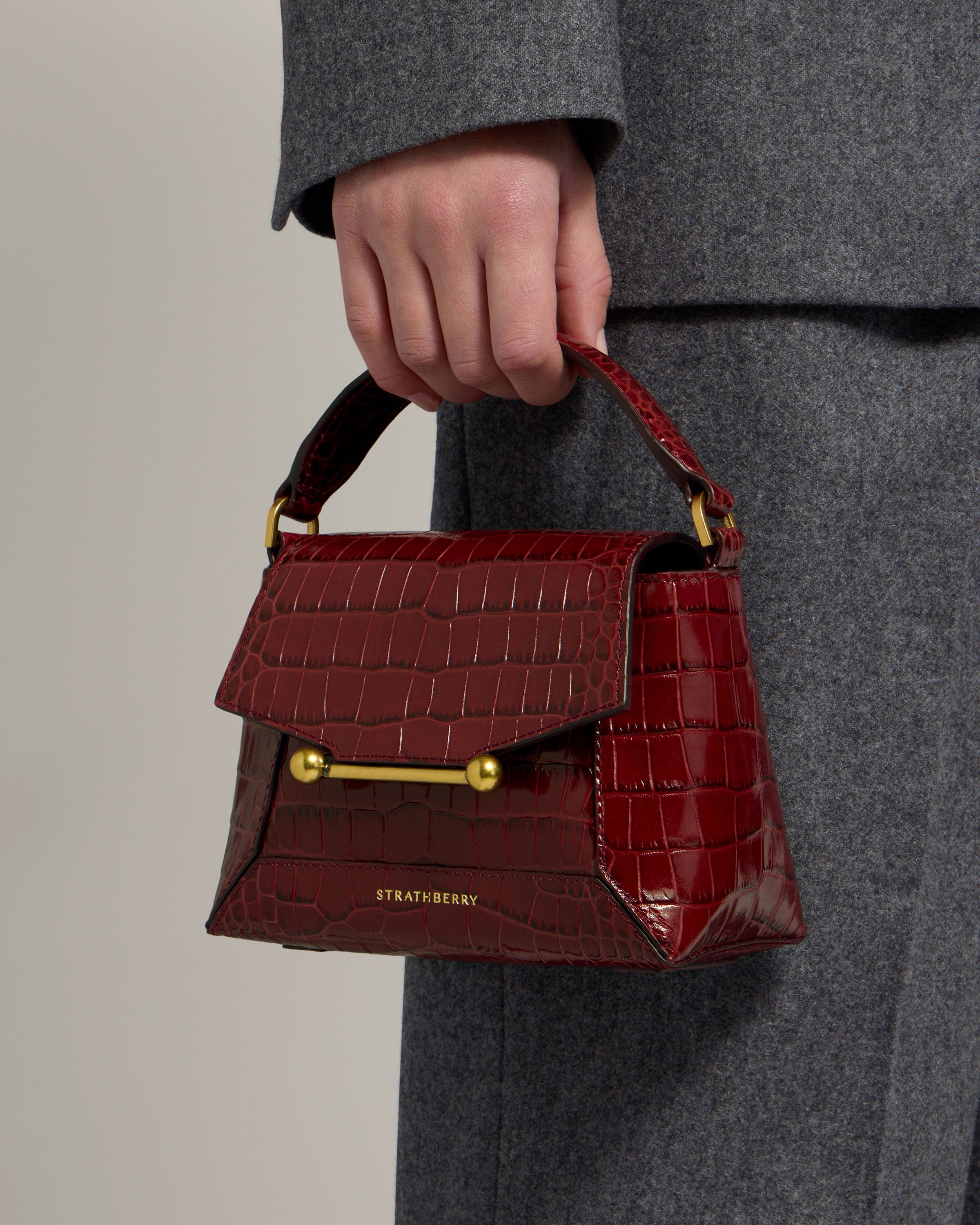 Mosaic Nano - Croc-Embossed Leather Oxblood