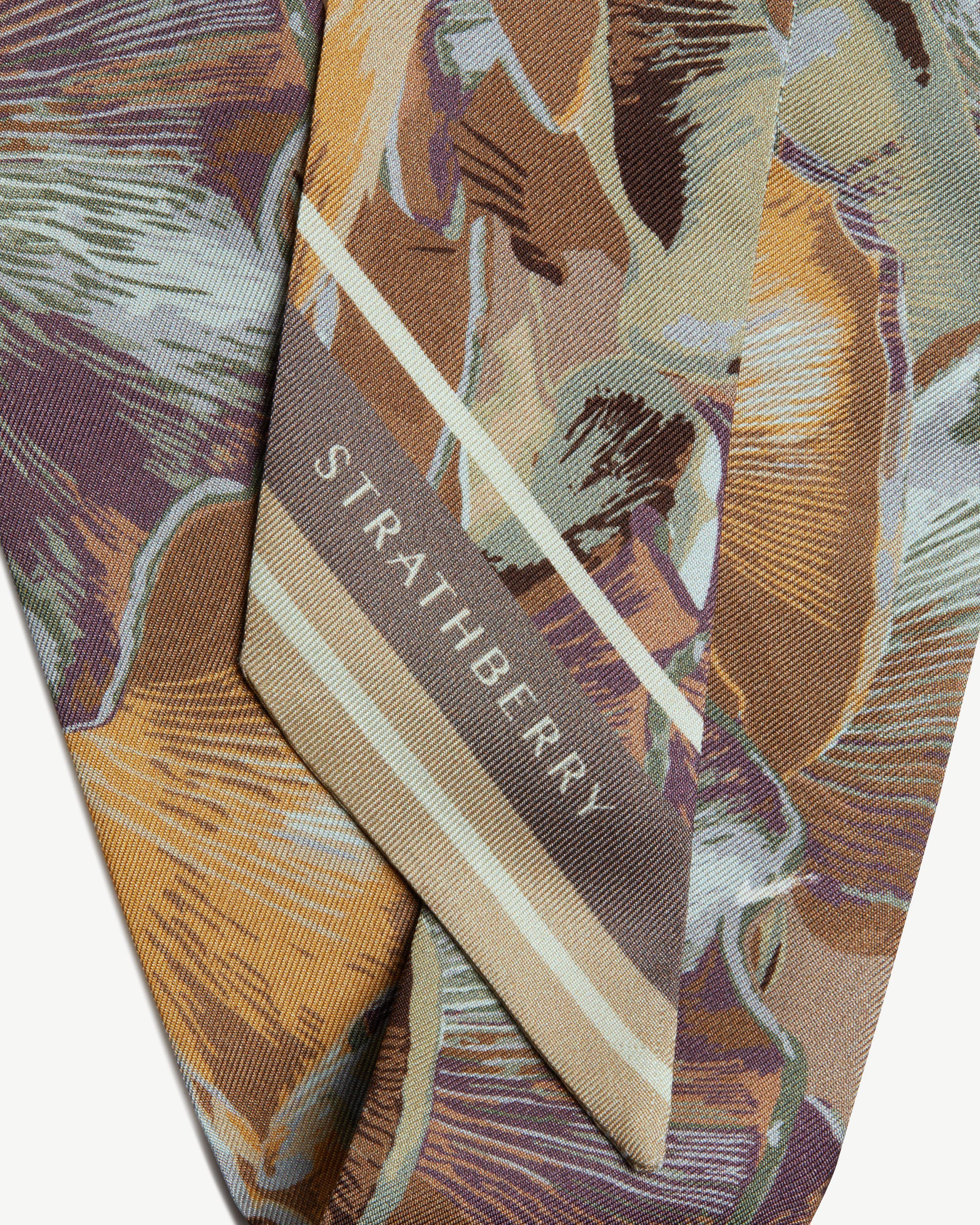 Silk Skinny Scarf - Oat/Mushroom Print