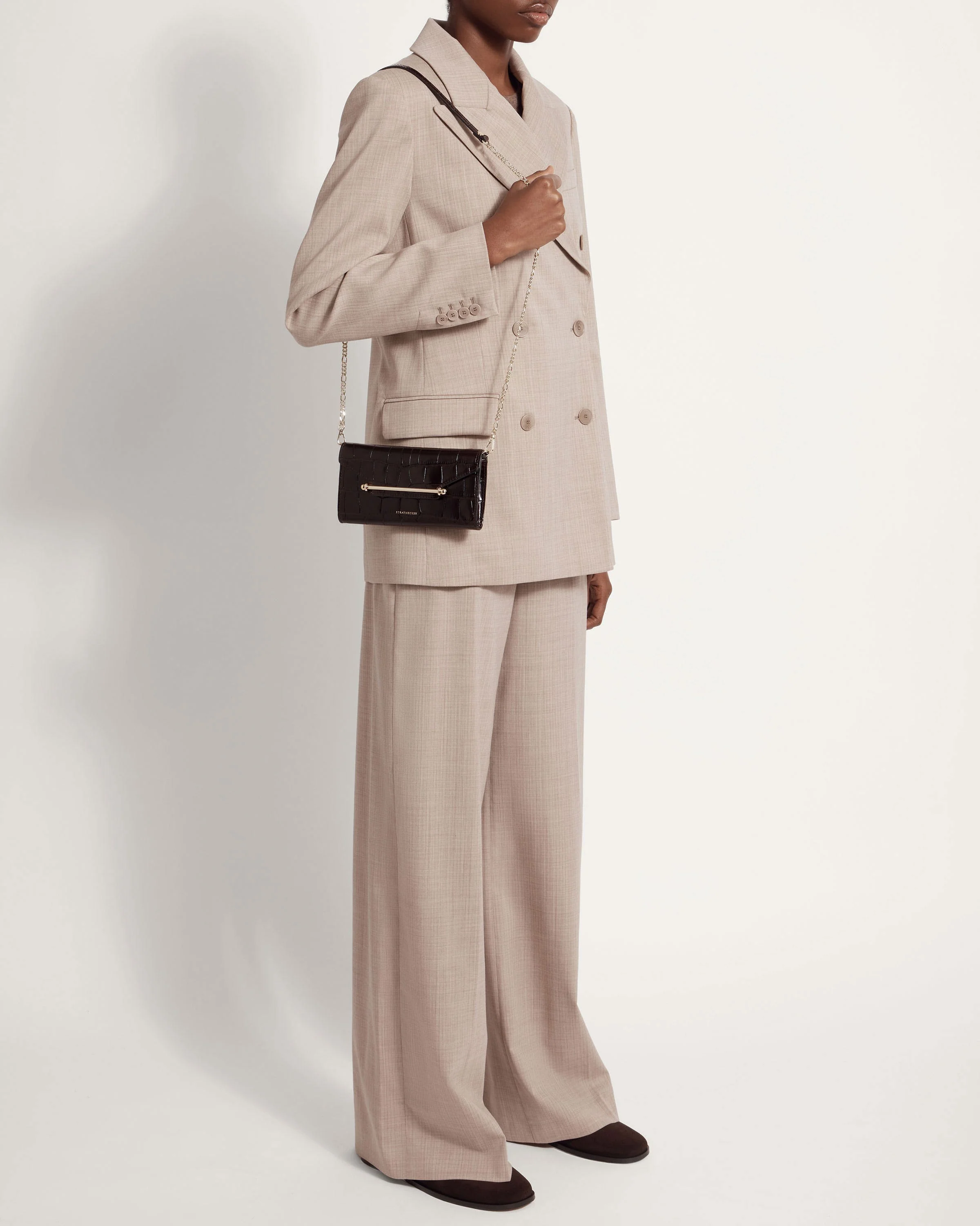 Multrees Chain Wallet - Croc-Embossed Leather Mahogany/Black