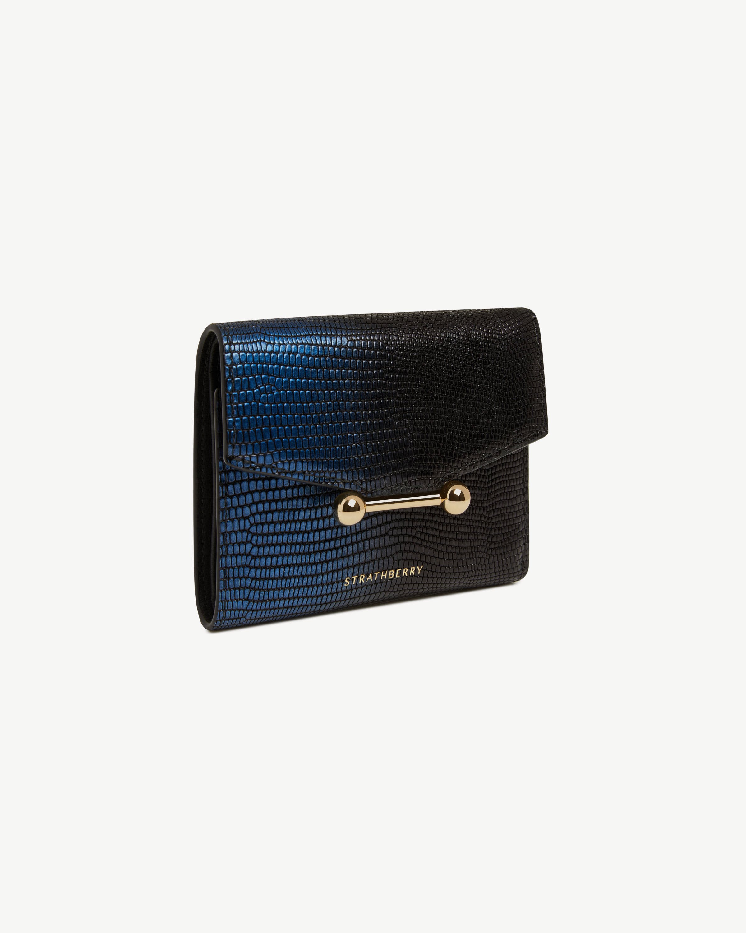 Mosaic Trifold Wallet - Lizard-Embossed Leather Blue Ombré
