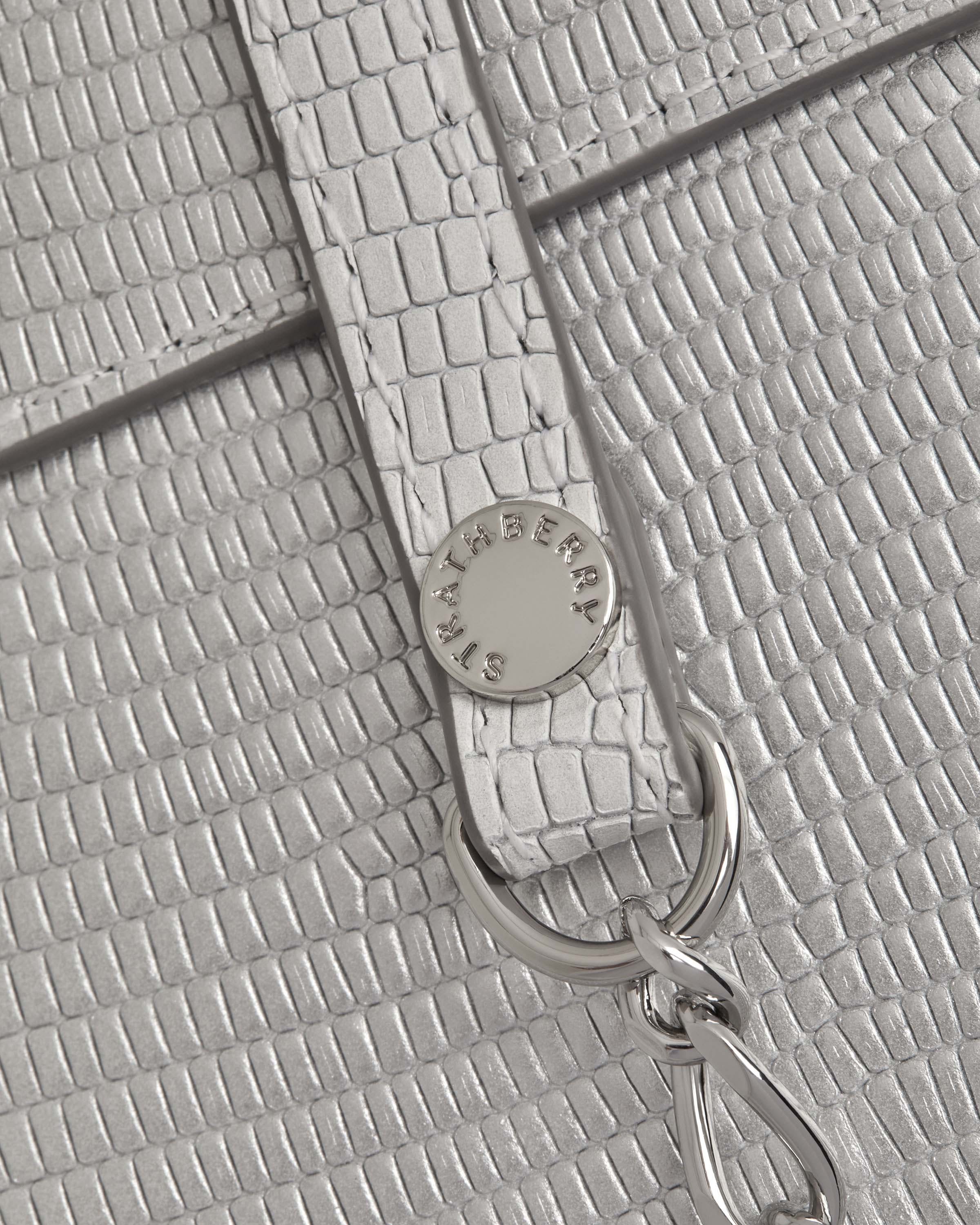 Crescent on a Chain - Lizard-Embossed Leather Silver Ombré