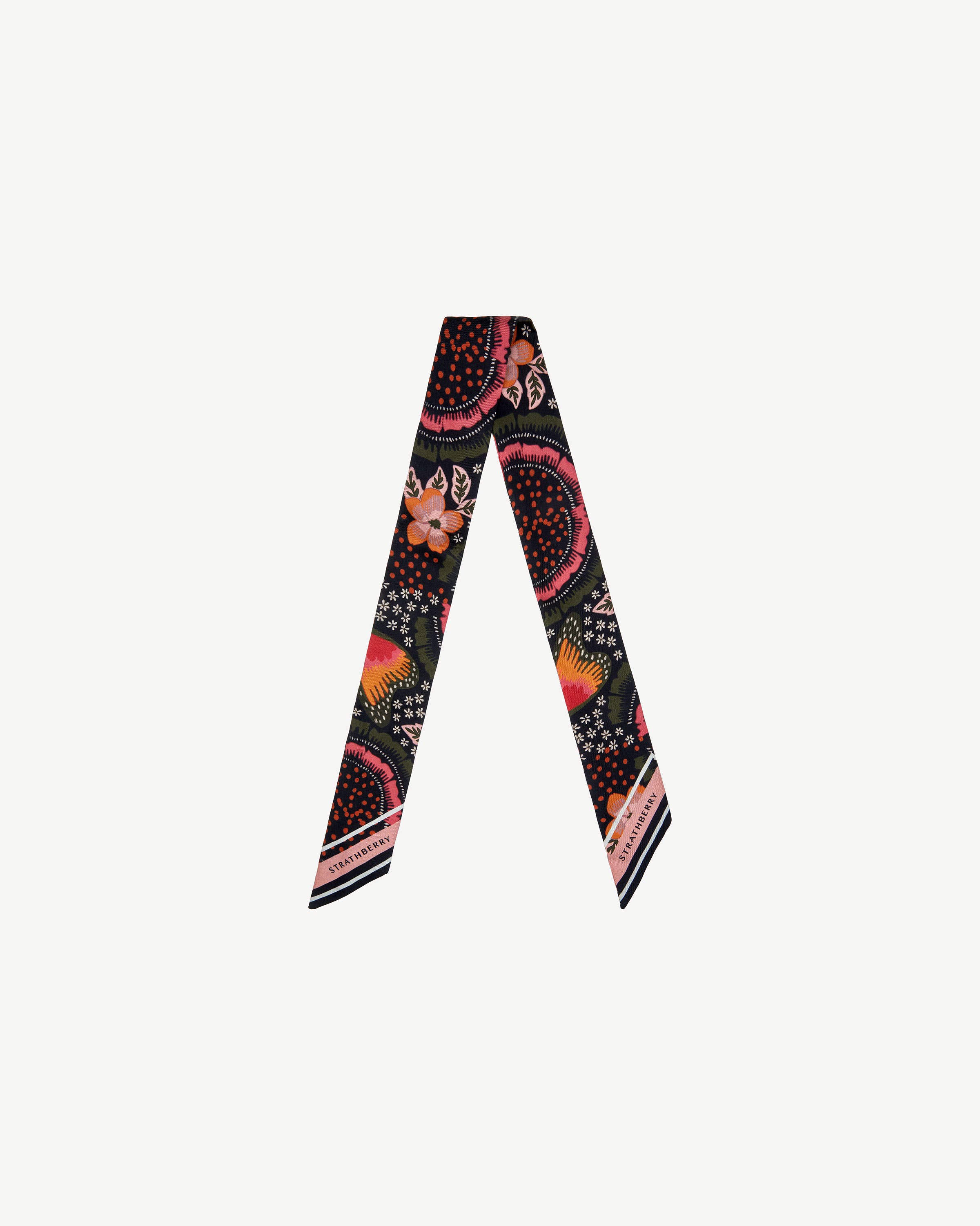 Silk Skinny Scarf - Black/Sienna Embroidery Print