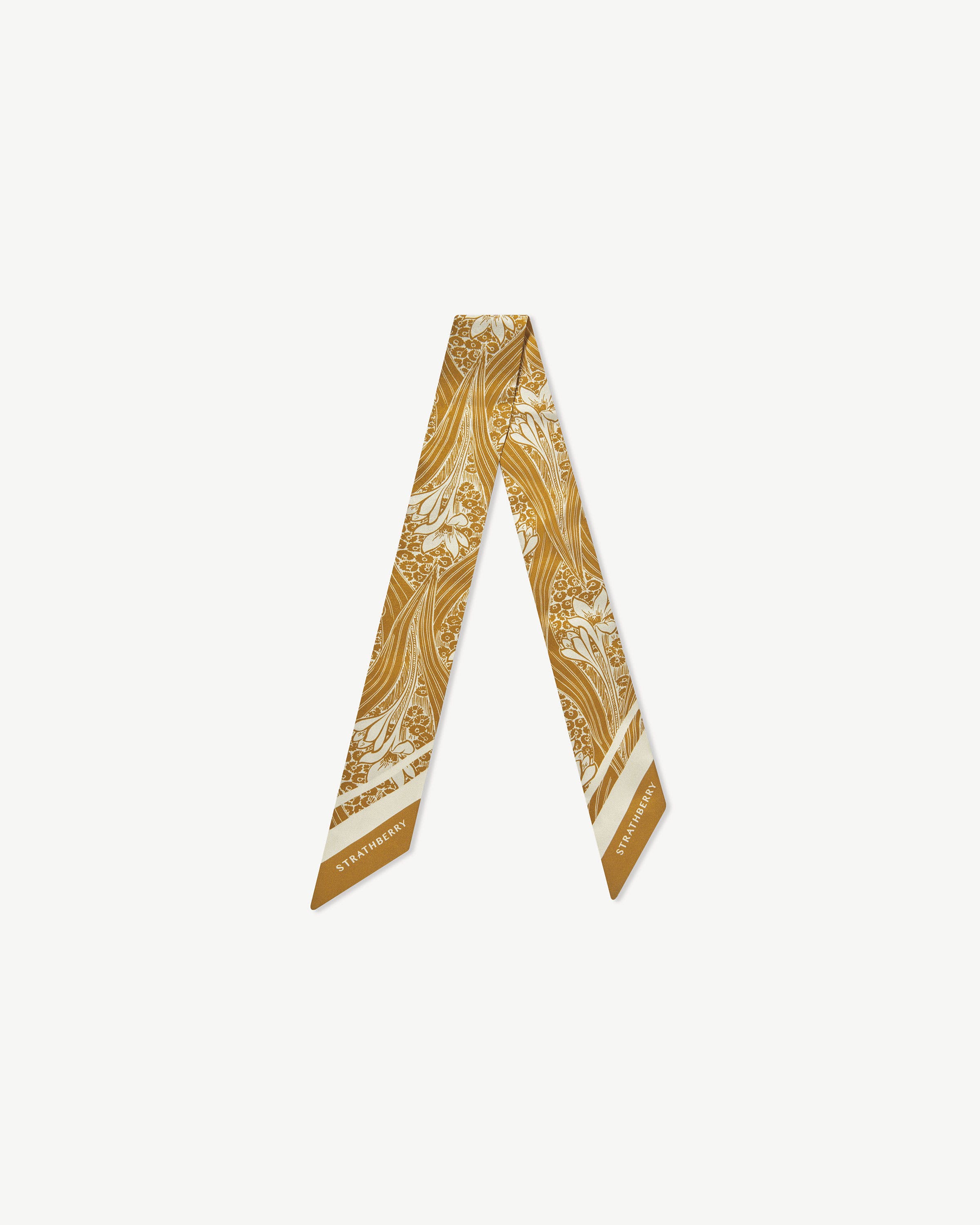 Silk Skinny Scarf - Mustard Wallpaper Print