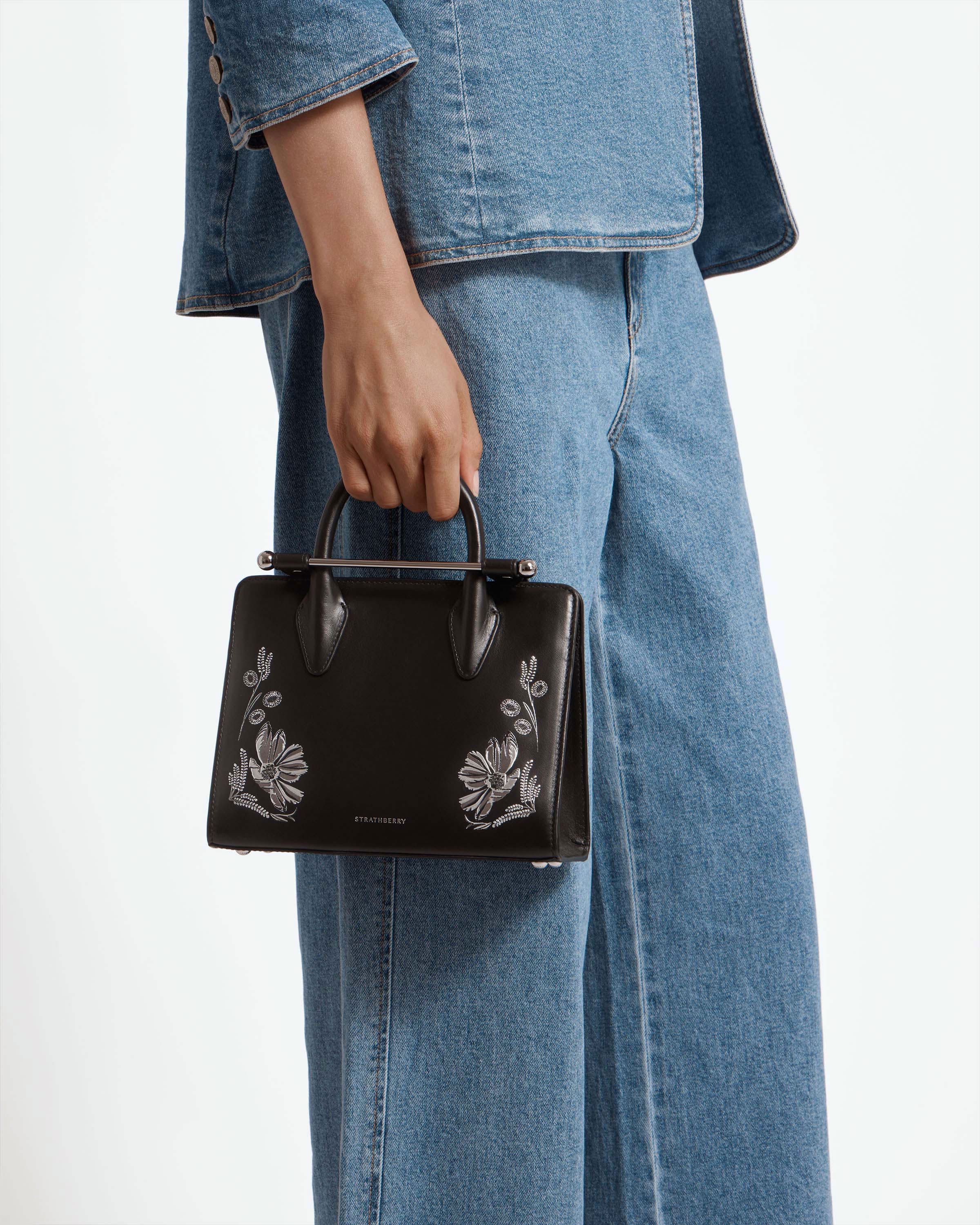 Mini Tote - Cinq a Sept Black Polished Leather Print