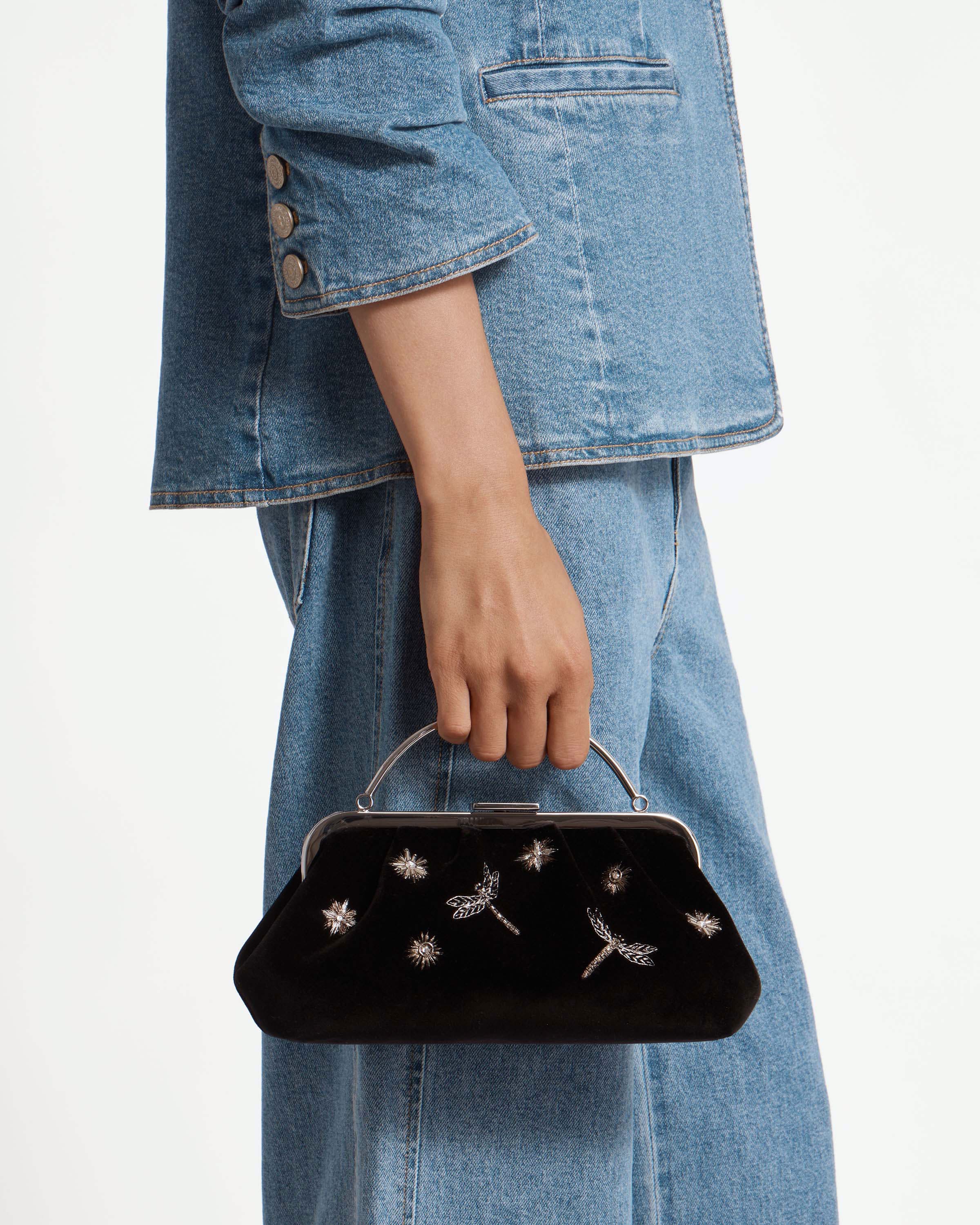 Frame Clutch - Cinq a Sept Black Embroidered Velvet