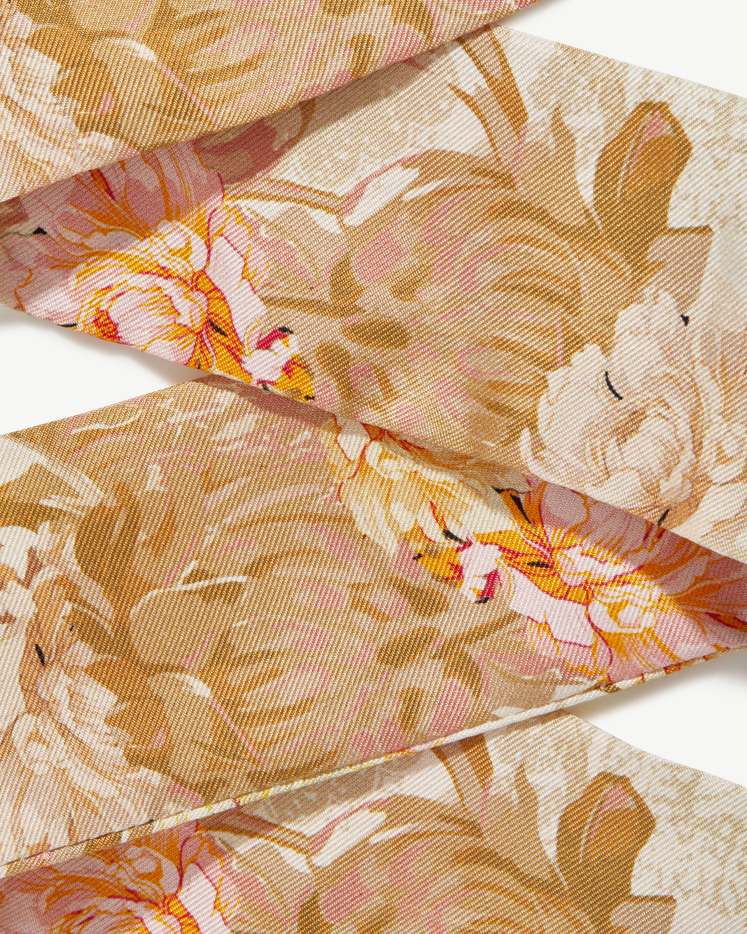 Silk Skinny Scarf - Floral Print Vanilla/Pink