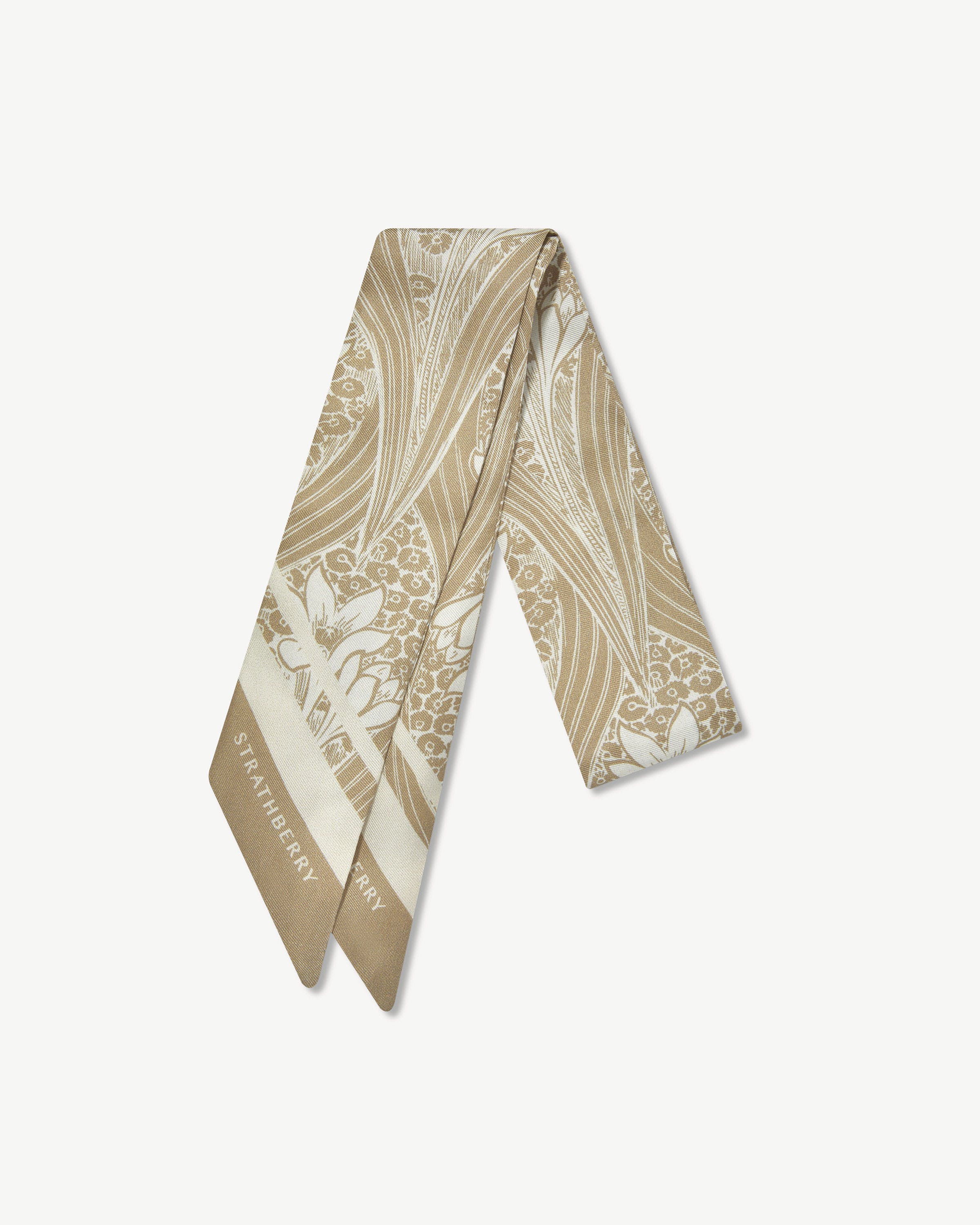 Silk Skinny Scarf - Sand Wallpaper Print
