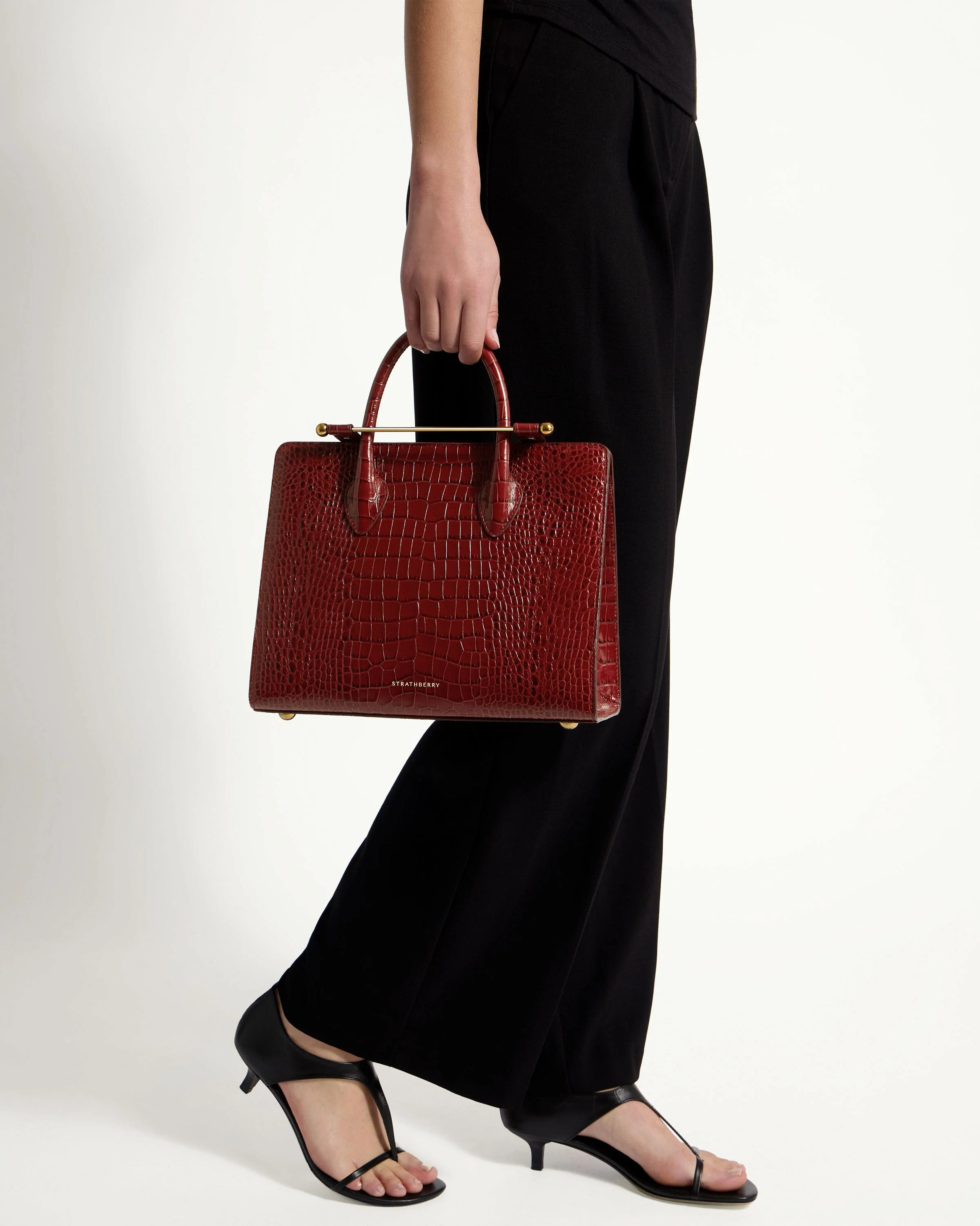 Midi Tote - Croc-Embossed Leather Oxblood
