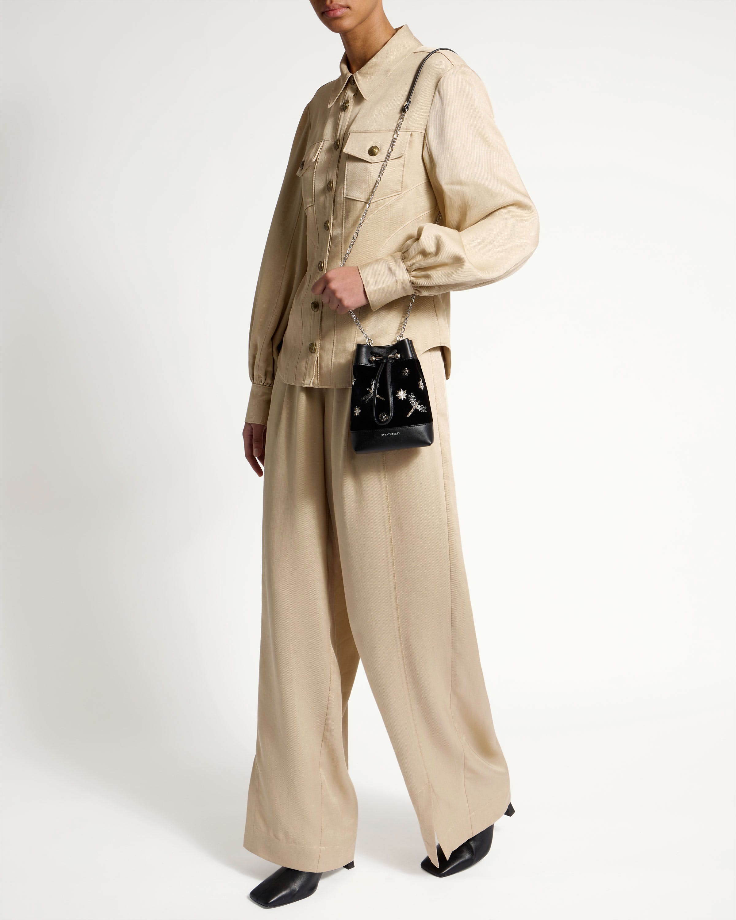 Osette Midi Pouch - Cinq a Sept Black Embroidered Velvet