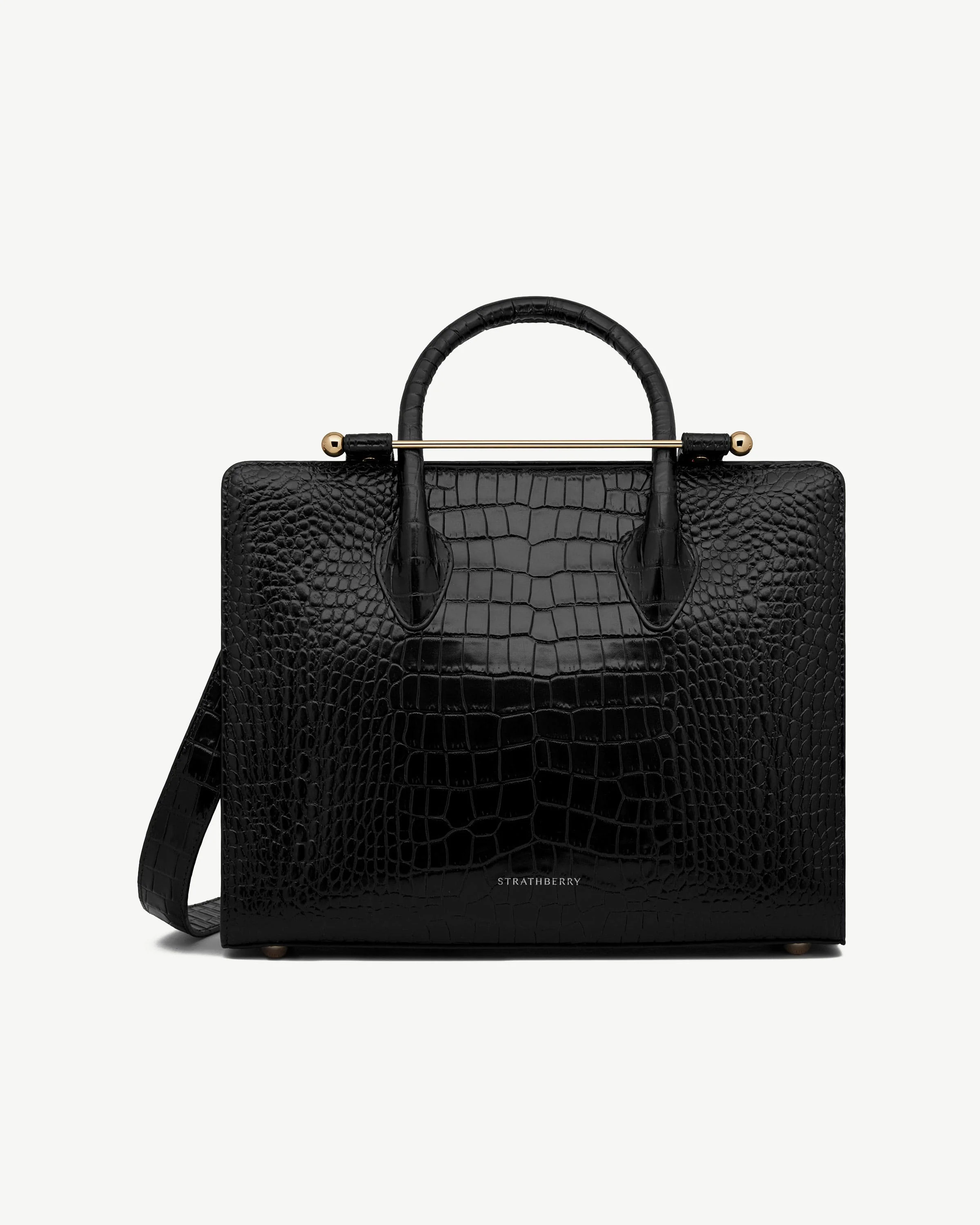 Midi Tote - Croc-Embossed Leather Black