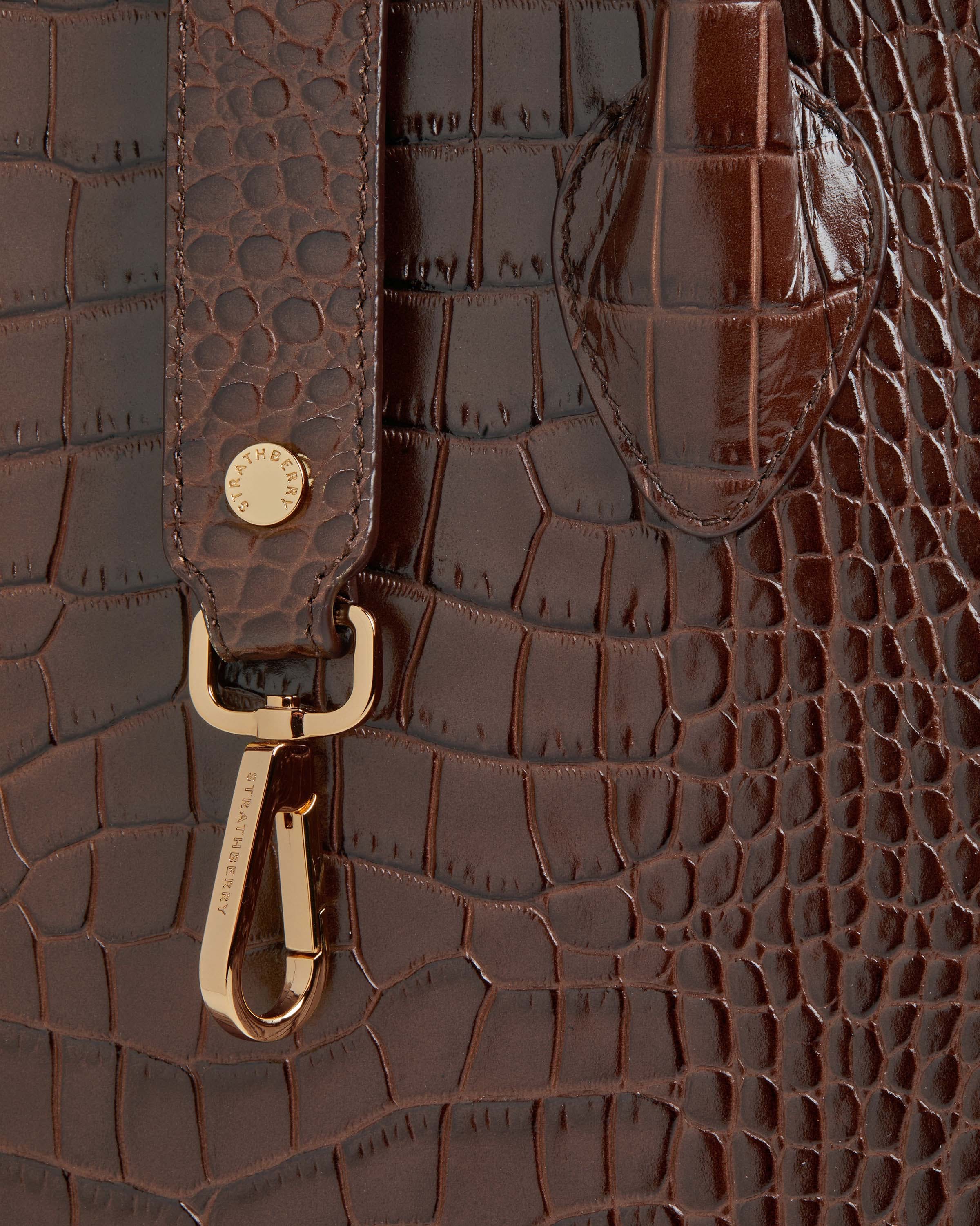 Midi Tote - Croc-Embossed Leather Chocolate