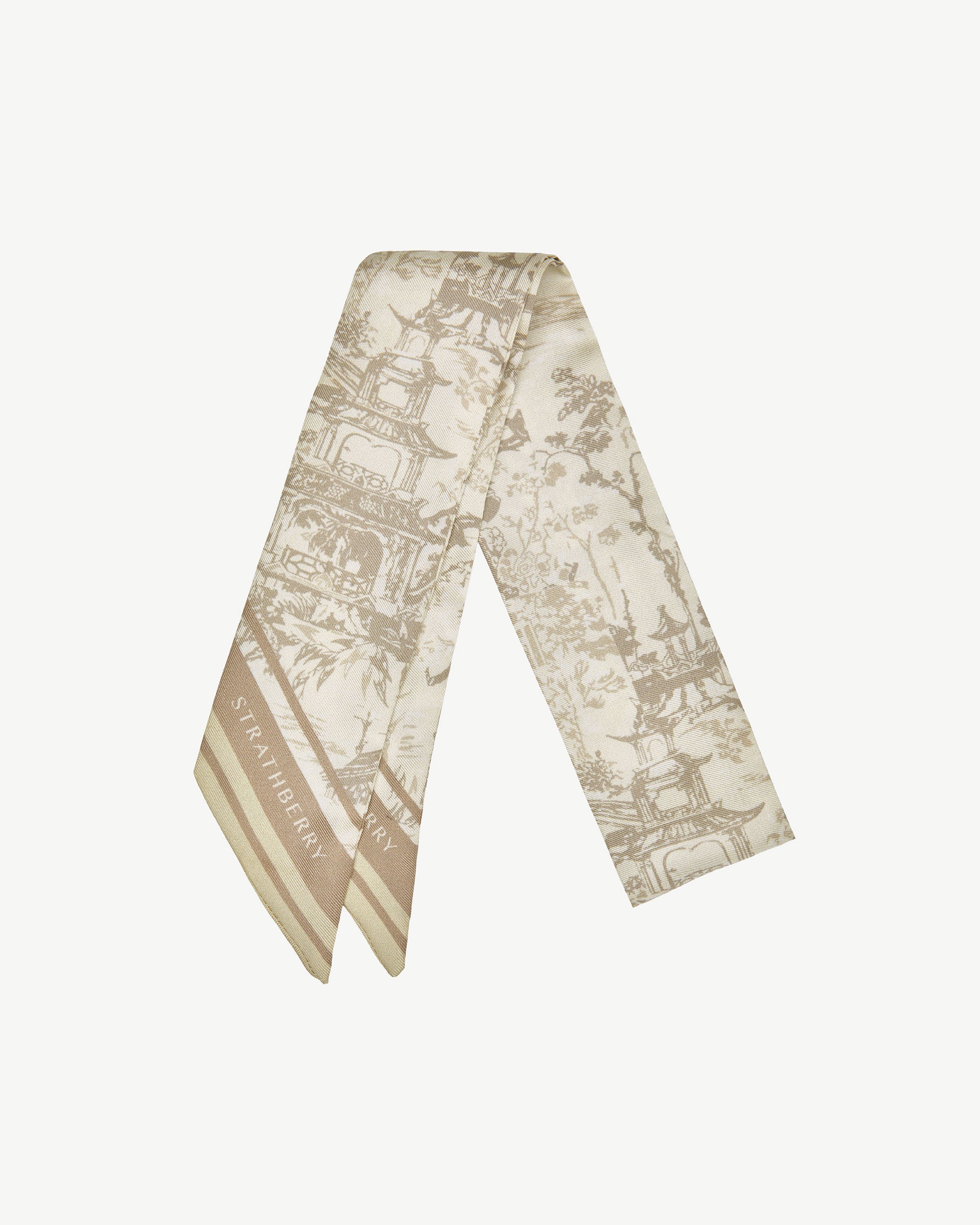 Silk Skinny Scarf - Oat/Mushroom Oriental Print