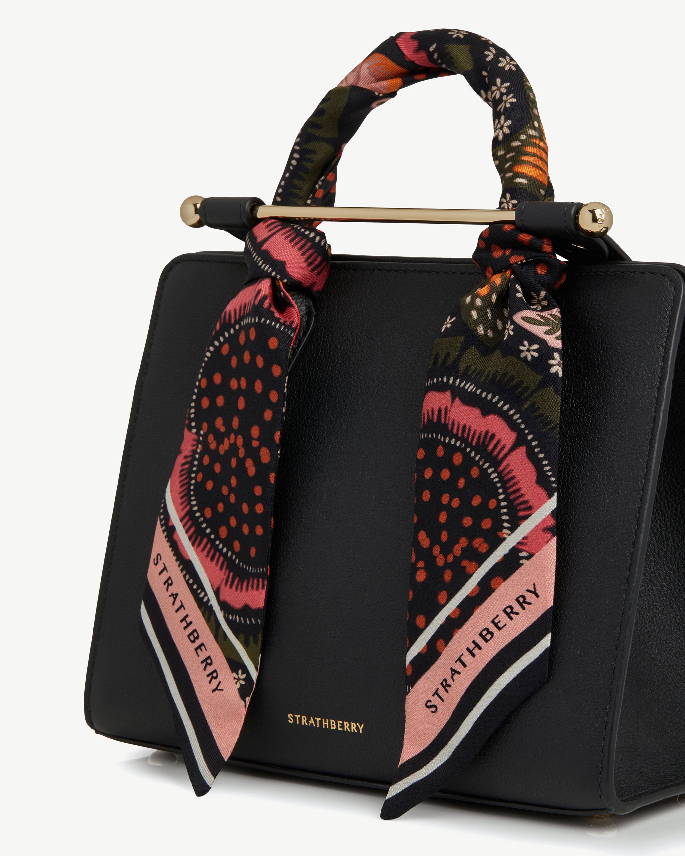 Silk Skinny Scarf - Black/Sienna Embroidery Print