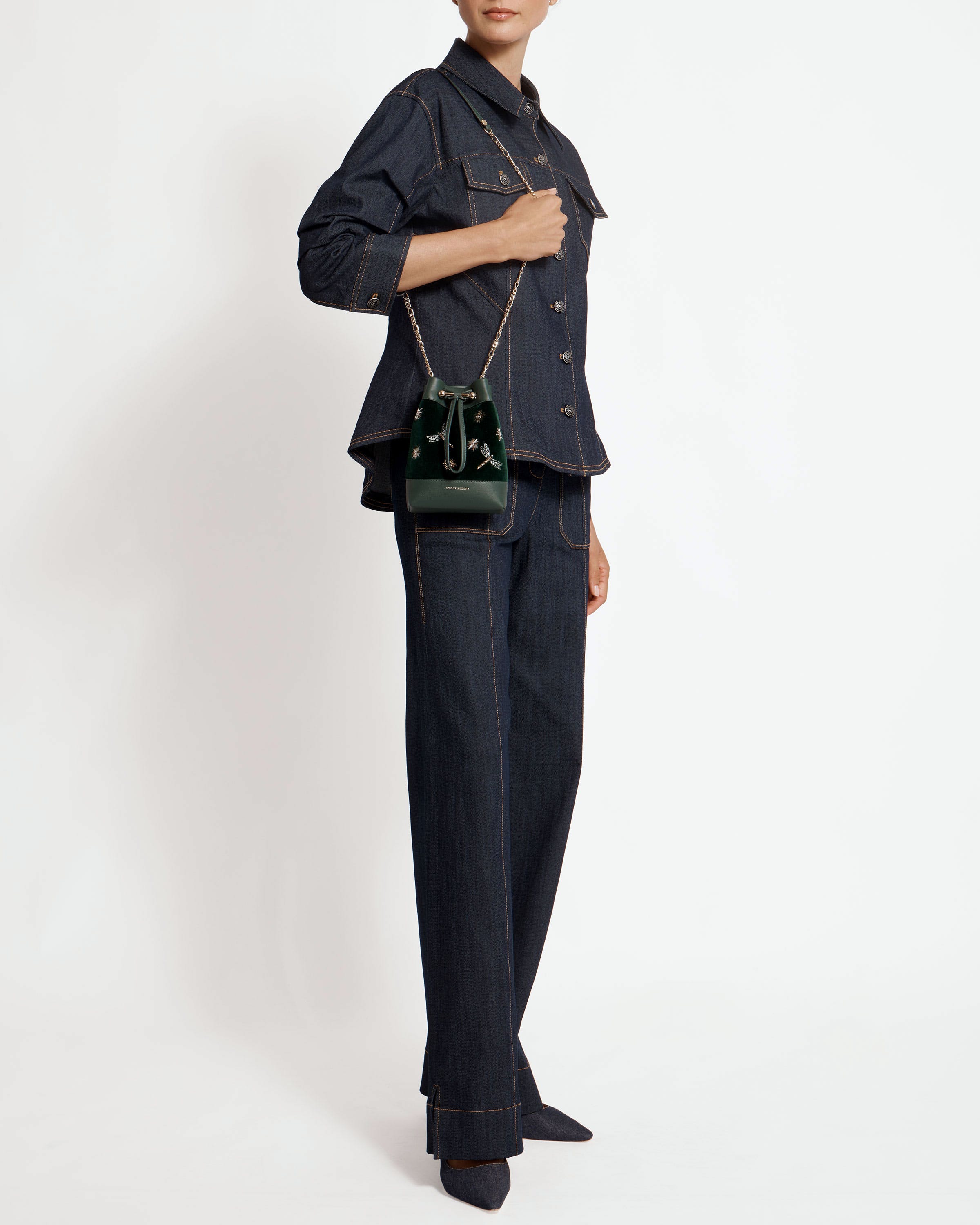 Osette Midi Pouch - Cinq a Sept Bottle Green Embroidered Velvet