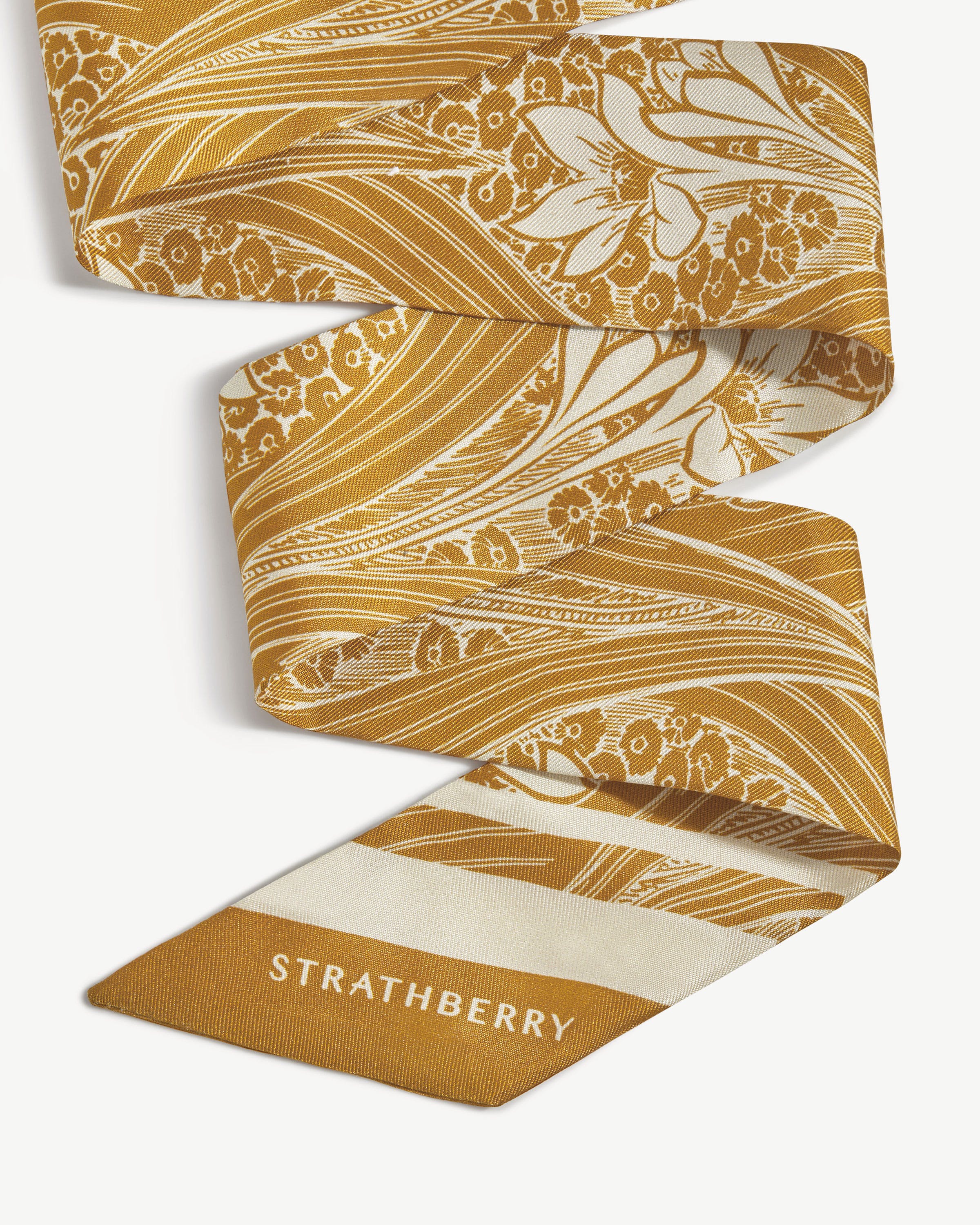 Silk Skinny Scarf - Mustard Wallpaper Print