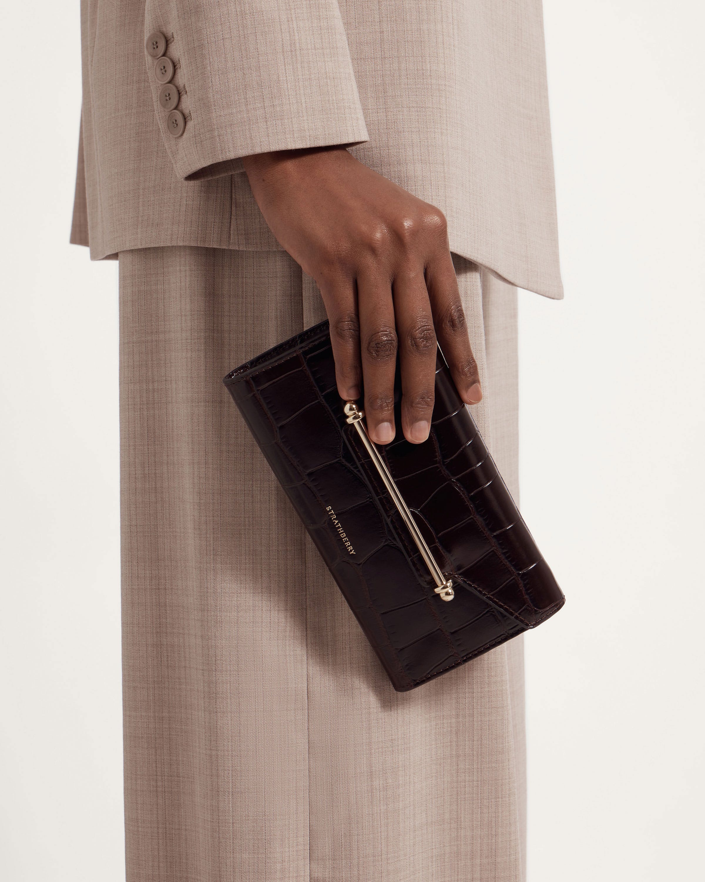 Multrees Chain Wallet - Croc-Embossed Leather Mahogany/Black