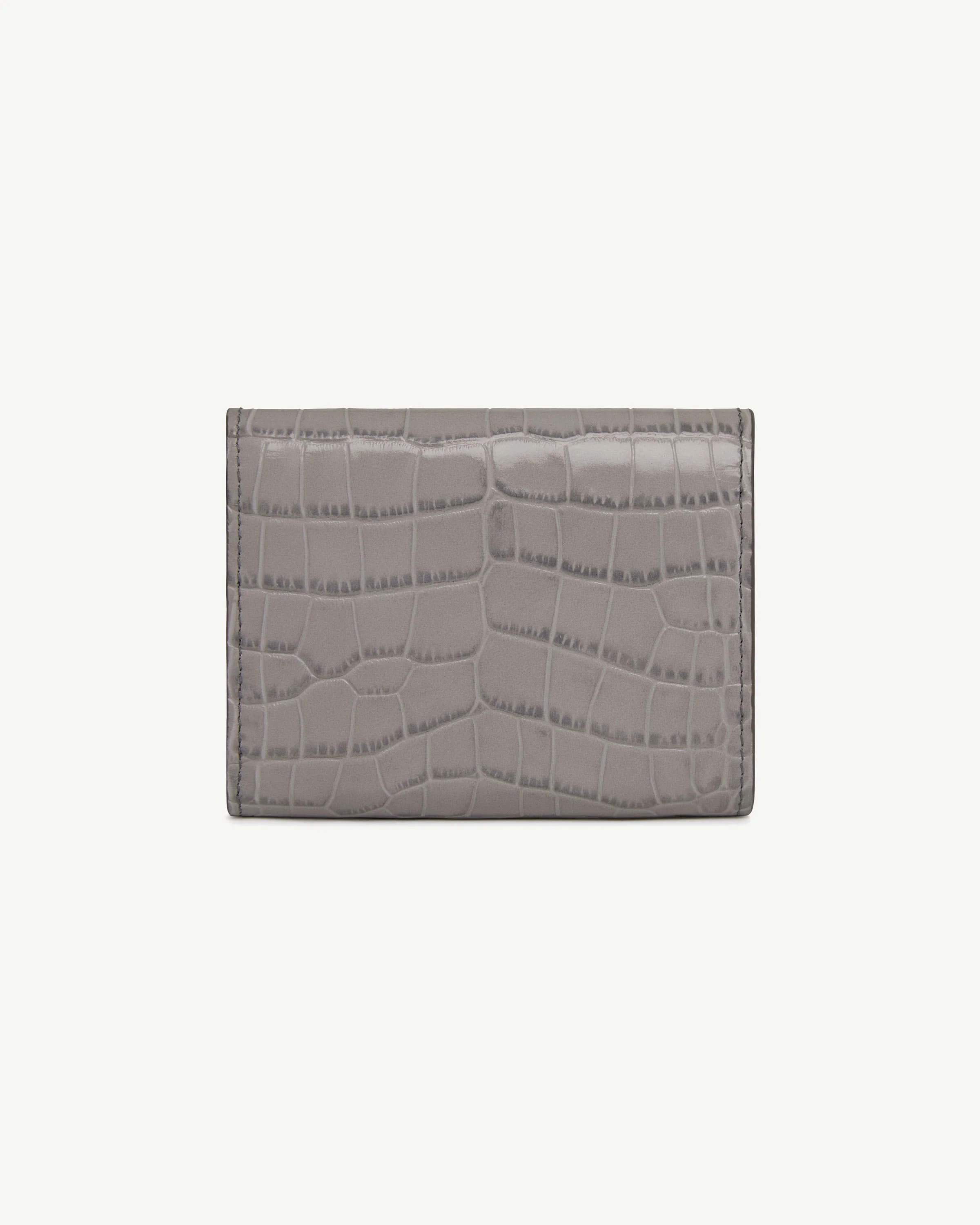 Mosaic Trifold Wallet - Soft Croc-Embossed Leather Stone Grey