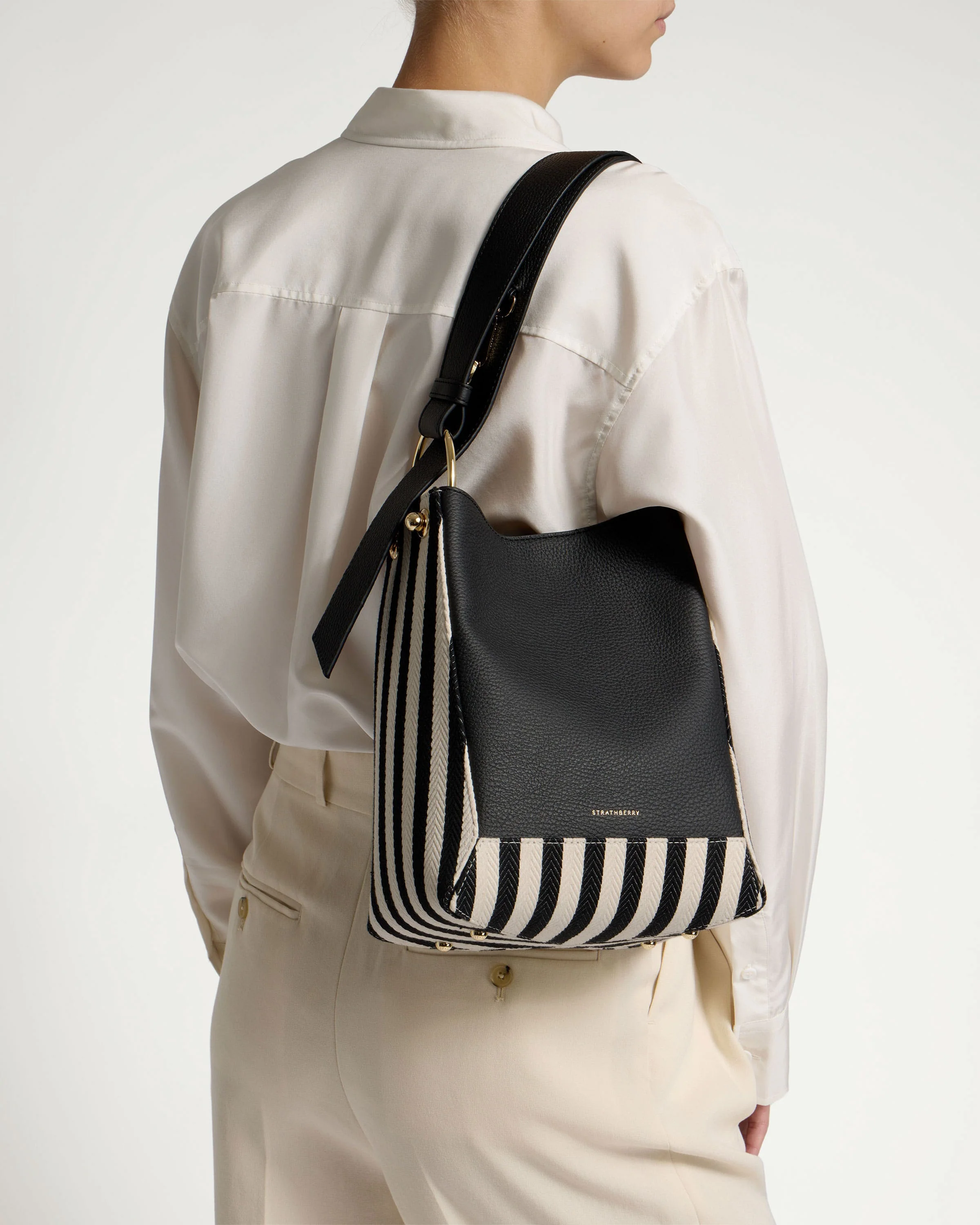 Lana Midi Bucket Bag - Striped Canvas