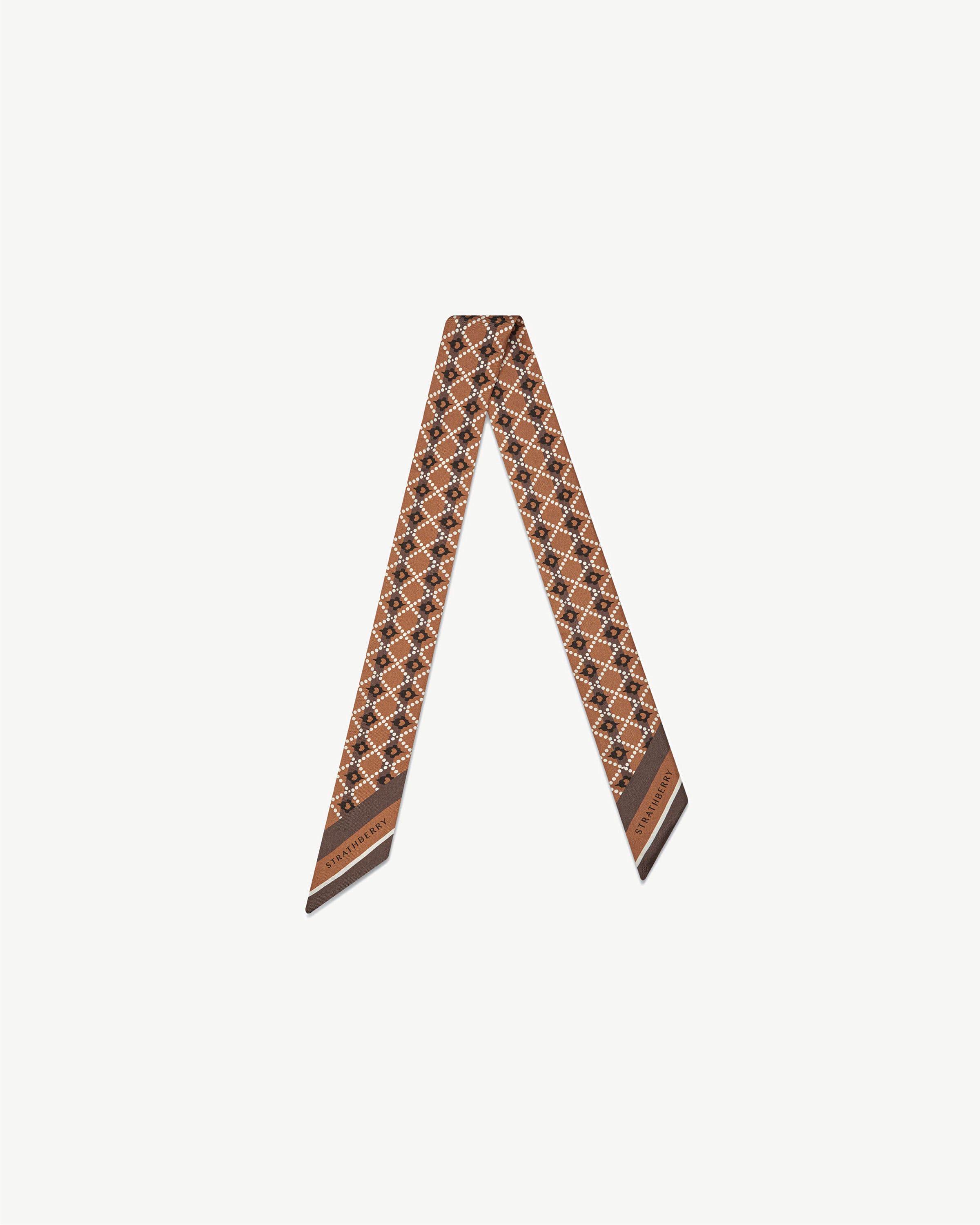 Silk Skinny Scarf - Vanilla/Chestnut Fairisle Print