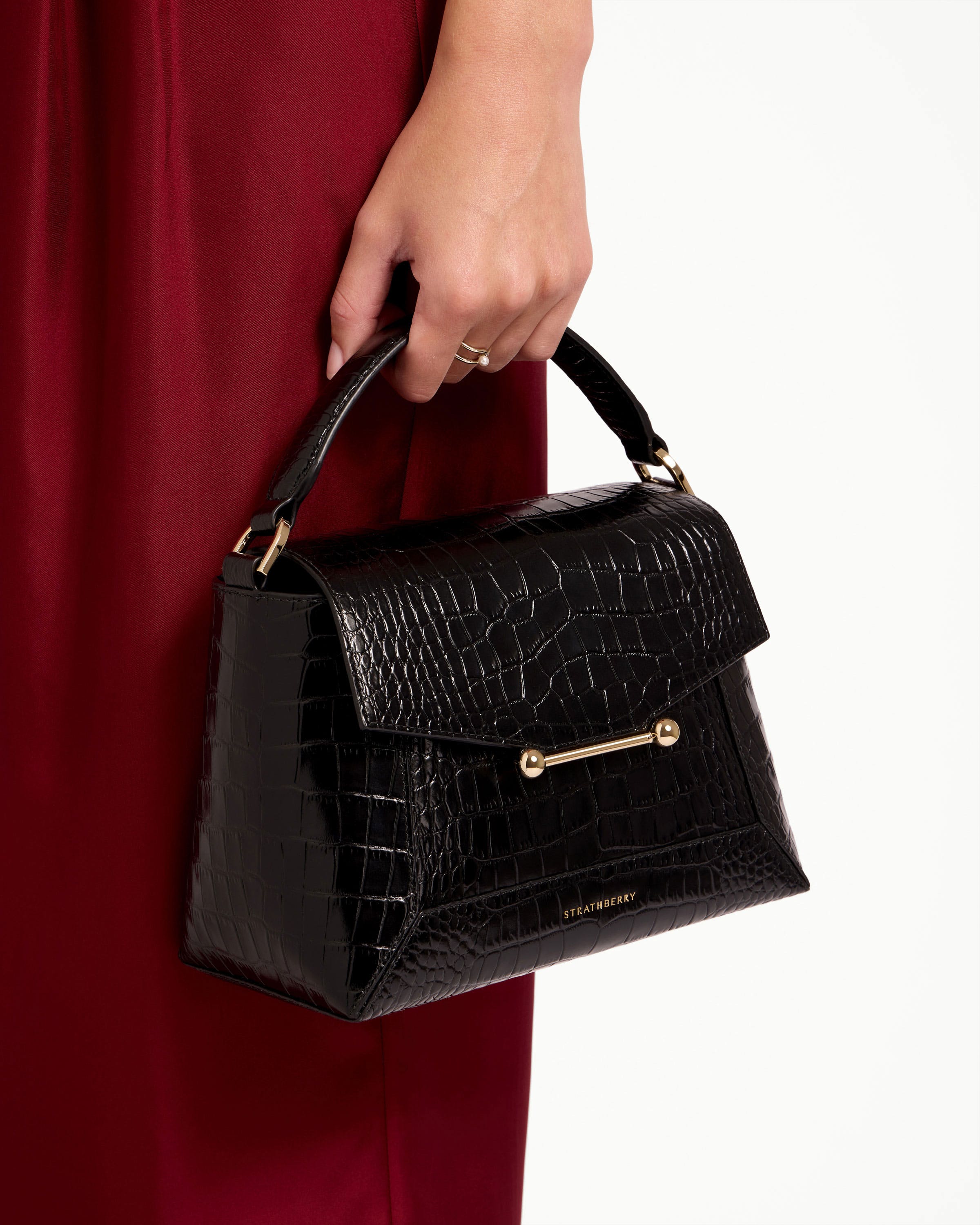 Mosaic Bag - Soft Croc-Embossed Leather Black