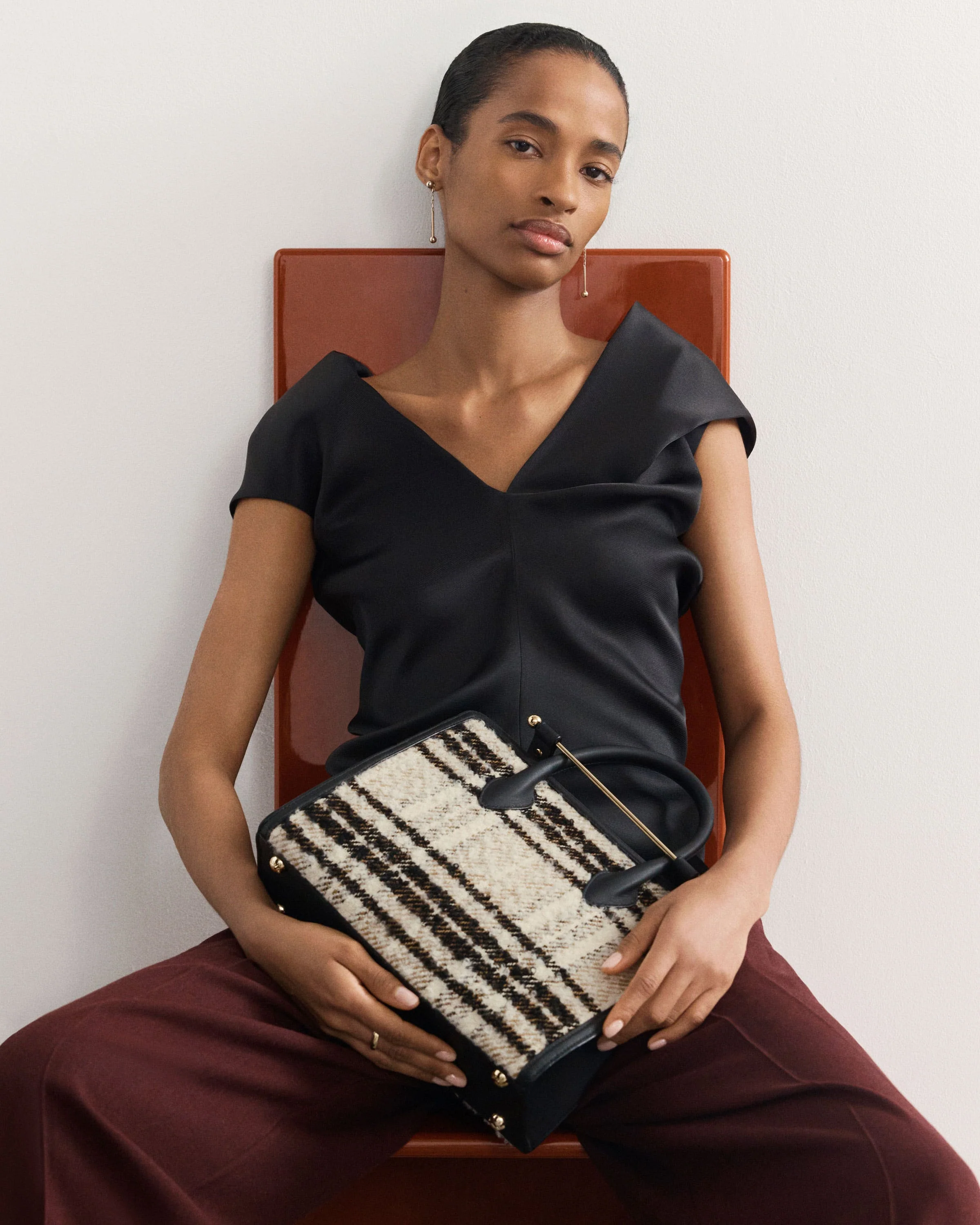 Midi Tote - Black Bouclé Tartan