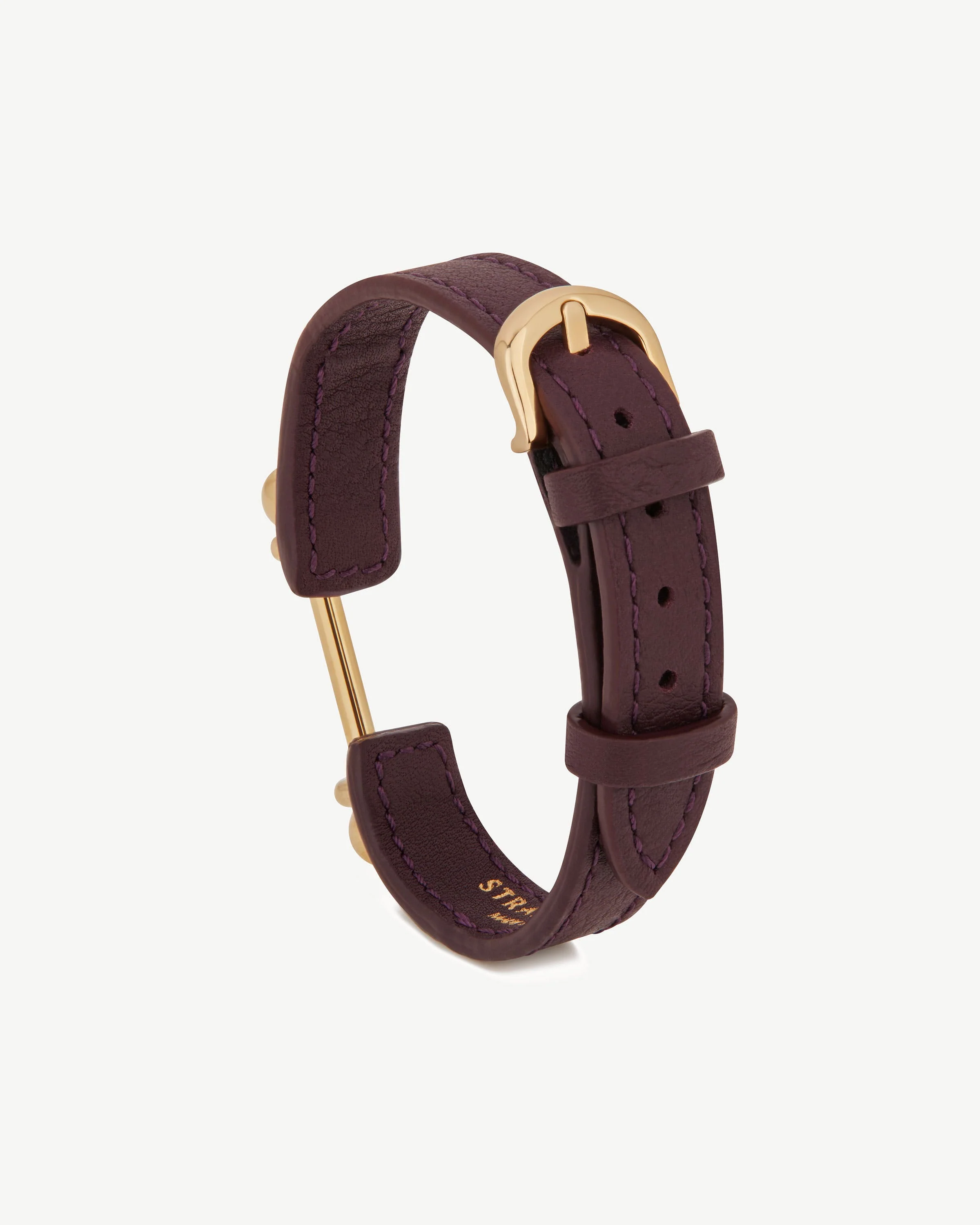 Music Bar Bracelet - Burgundy Leather / 22 Carat Gold Gilded