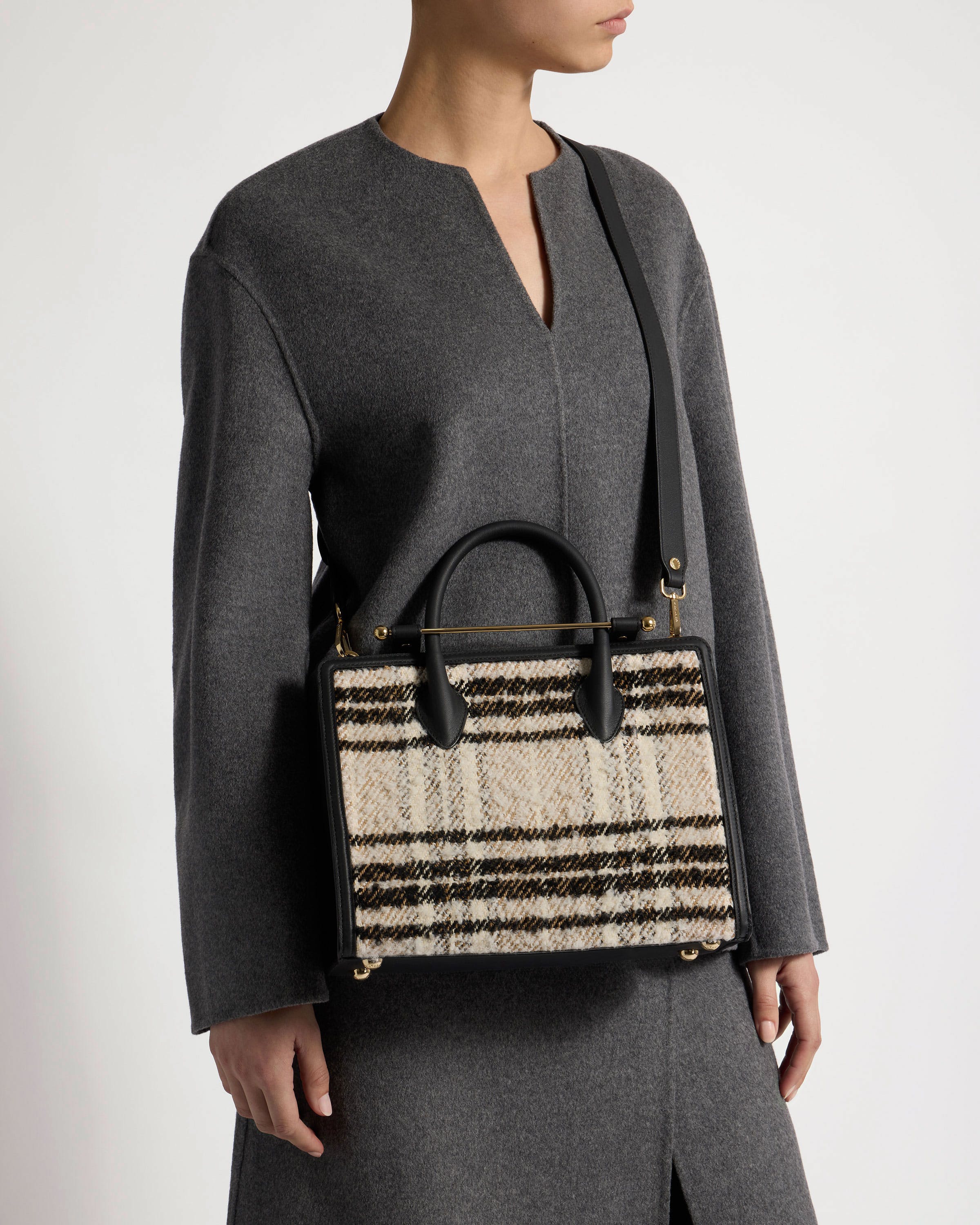 Midi Tote - Black Bouclé Tartan