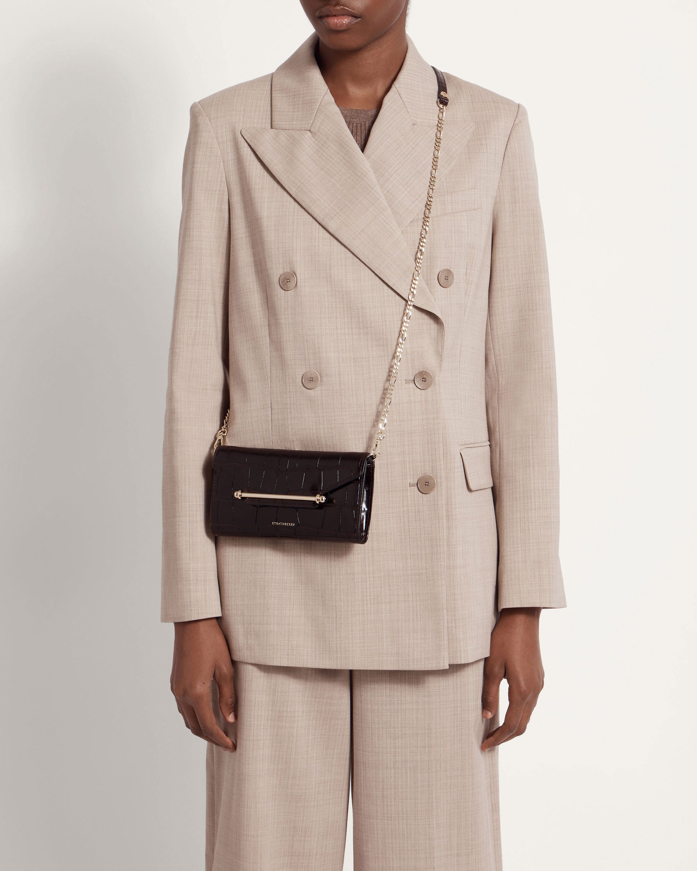 Multrees Chain Wallet - Croc-Embossed Leather Mahogany/Black