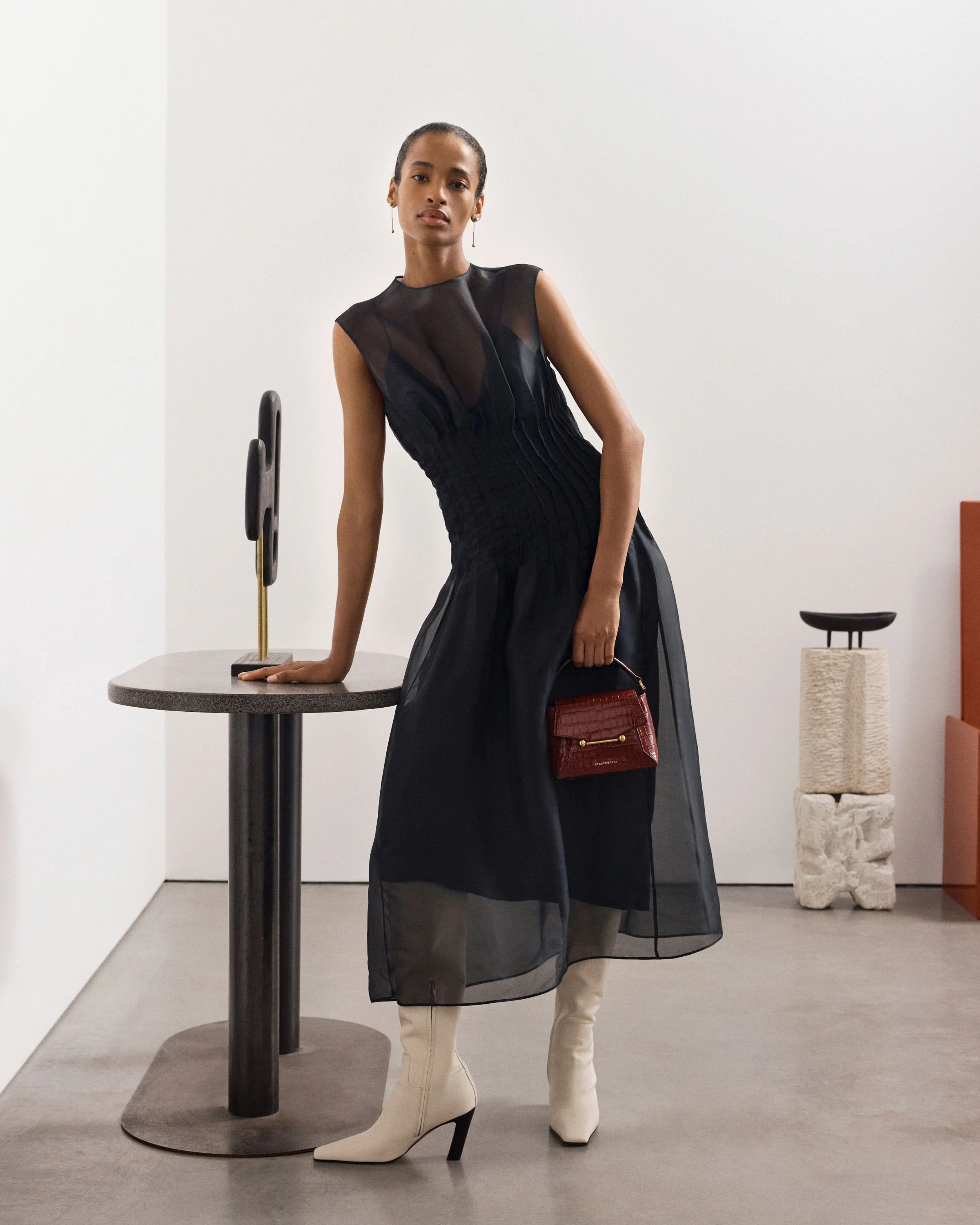 Mosaic Nano - Croc-Embossed Leather Oxblood