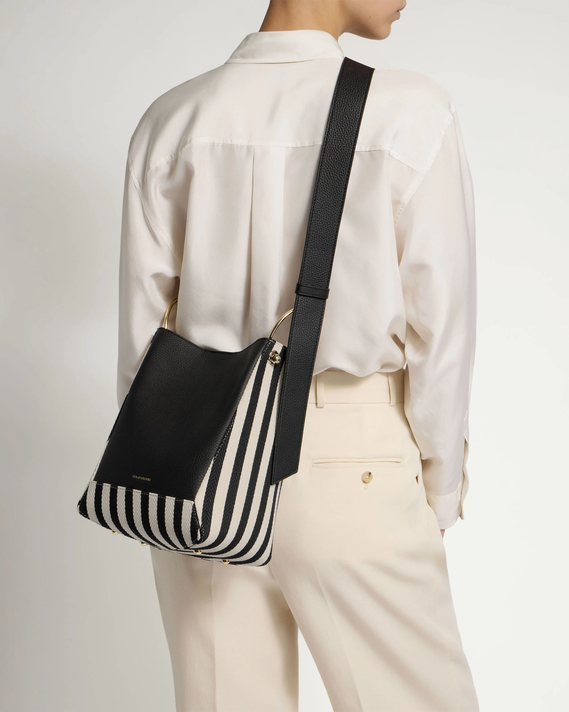 Lana Midi Bucket Bag - Striped Canvas