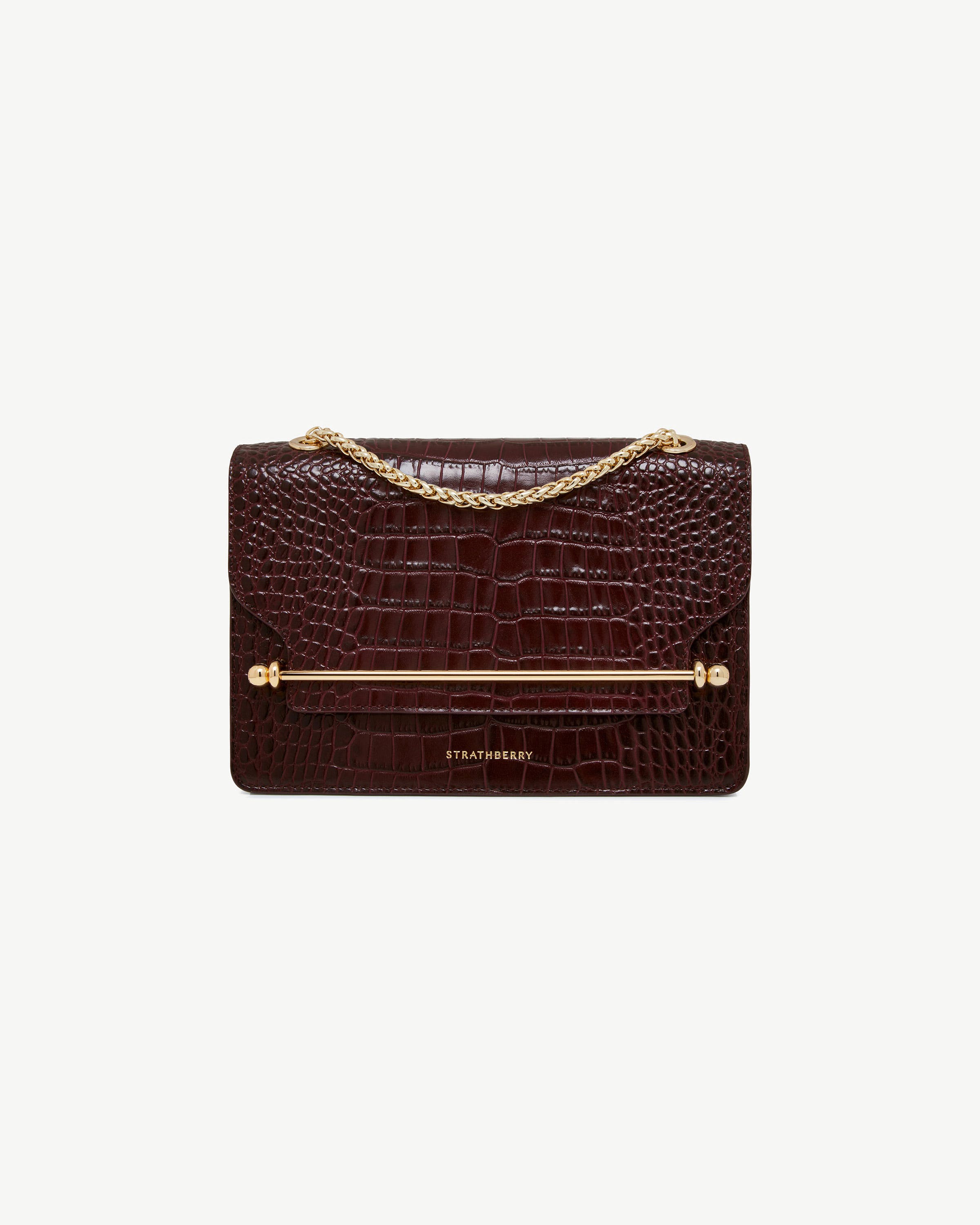 East/West - Croc-Embossed Leather Burgundy