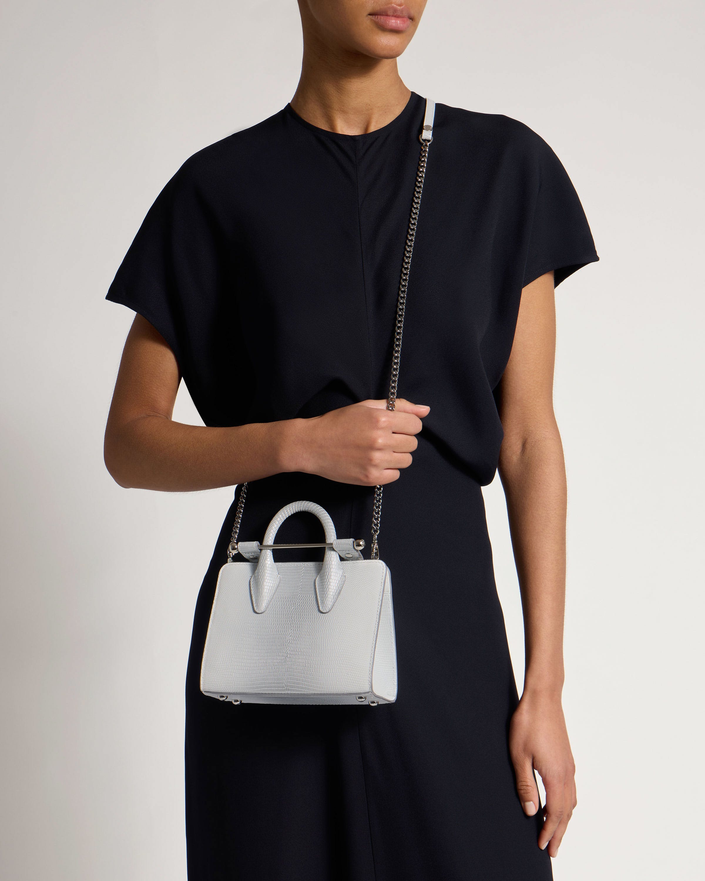 Nano Tote - Lizard-Embossed Leather Silver Ombré