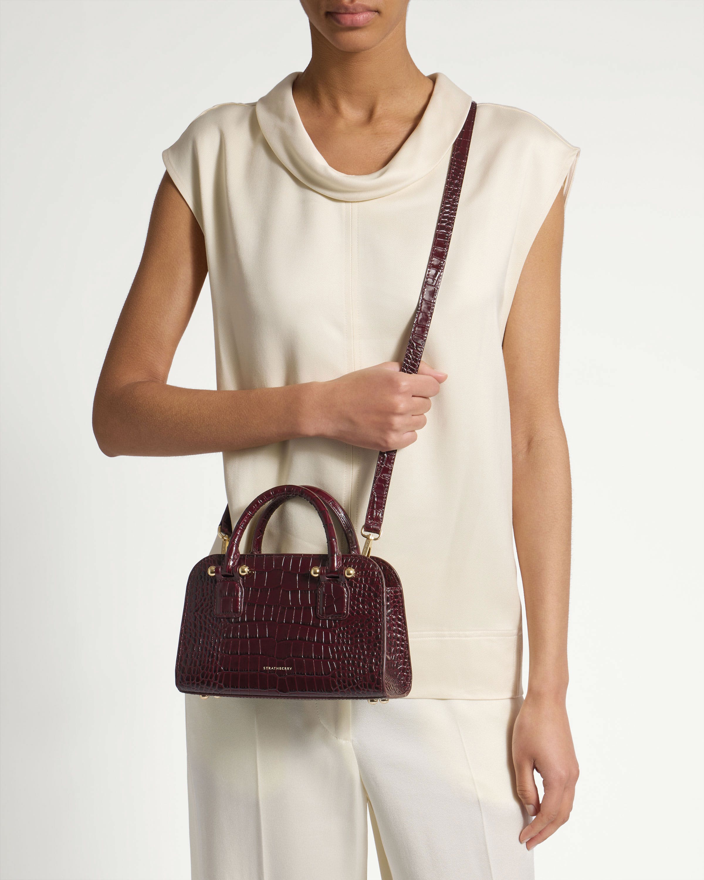 Georgia Mini - Croc-Embossed Leather Burgundy