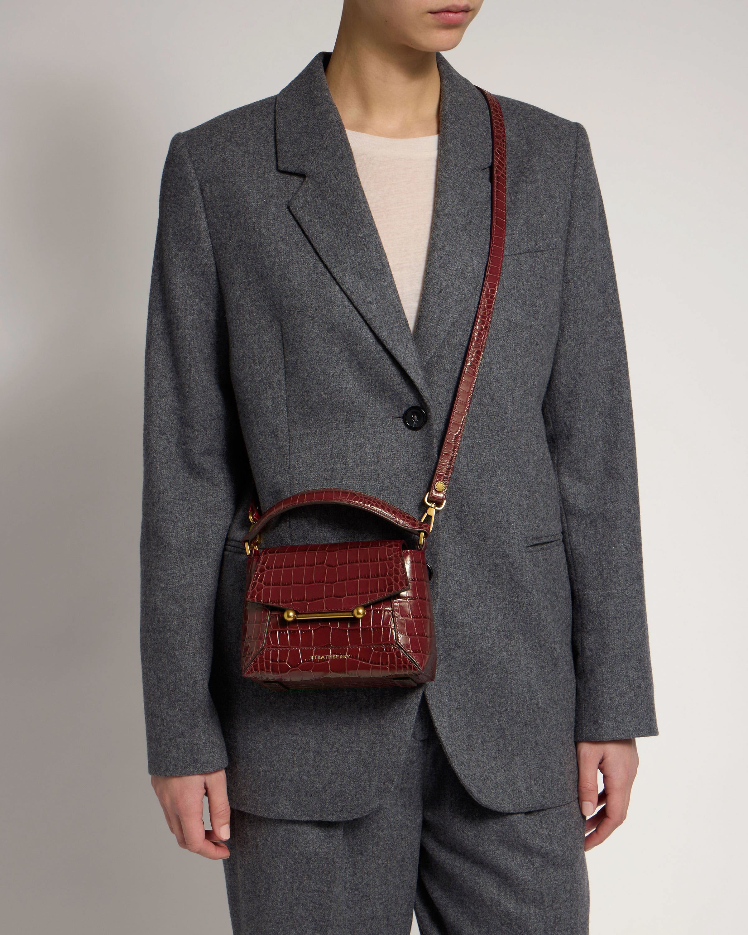 Mosaic Nano - Croc-Embossed Leather Oxblood