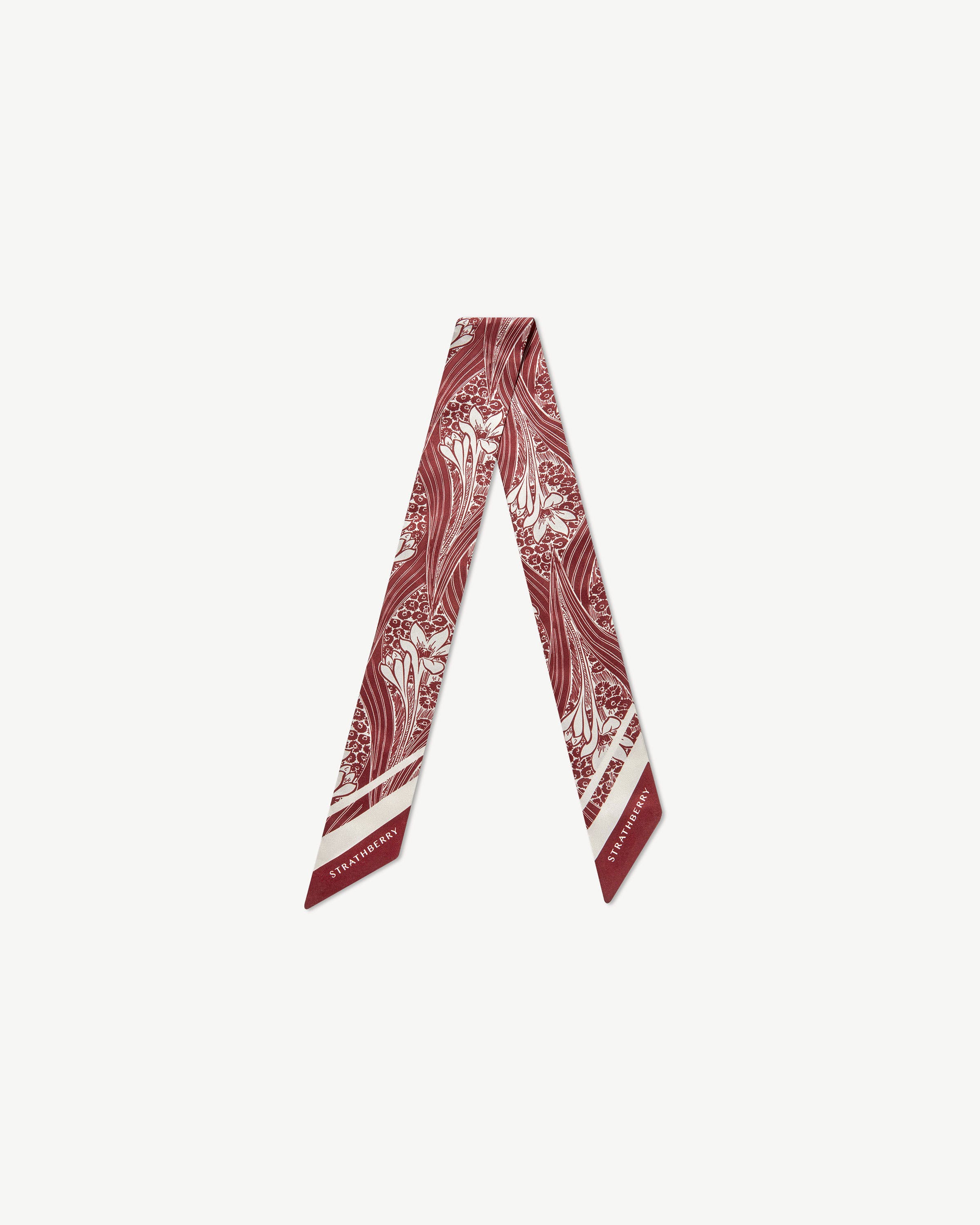 Silk Skinny Scarf - Oxblood Wallpaper Print