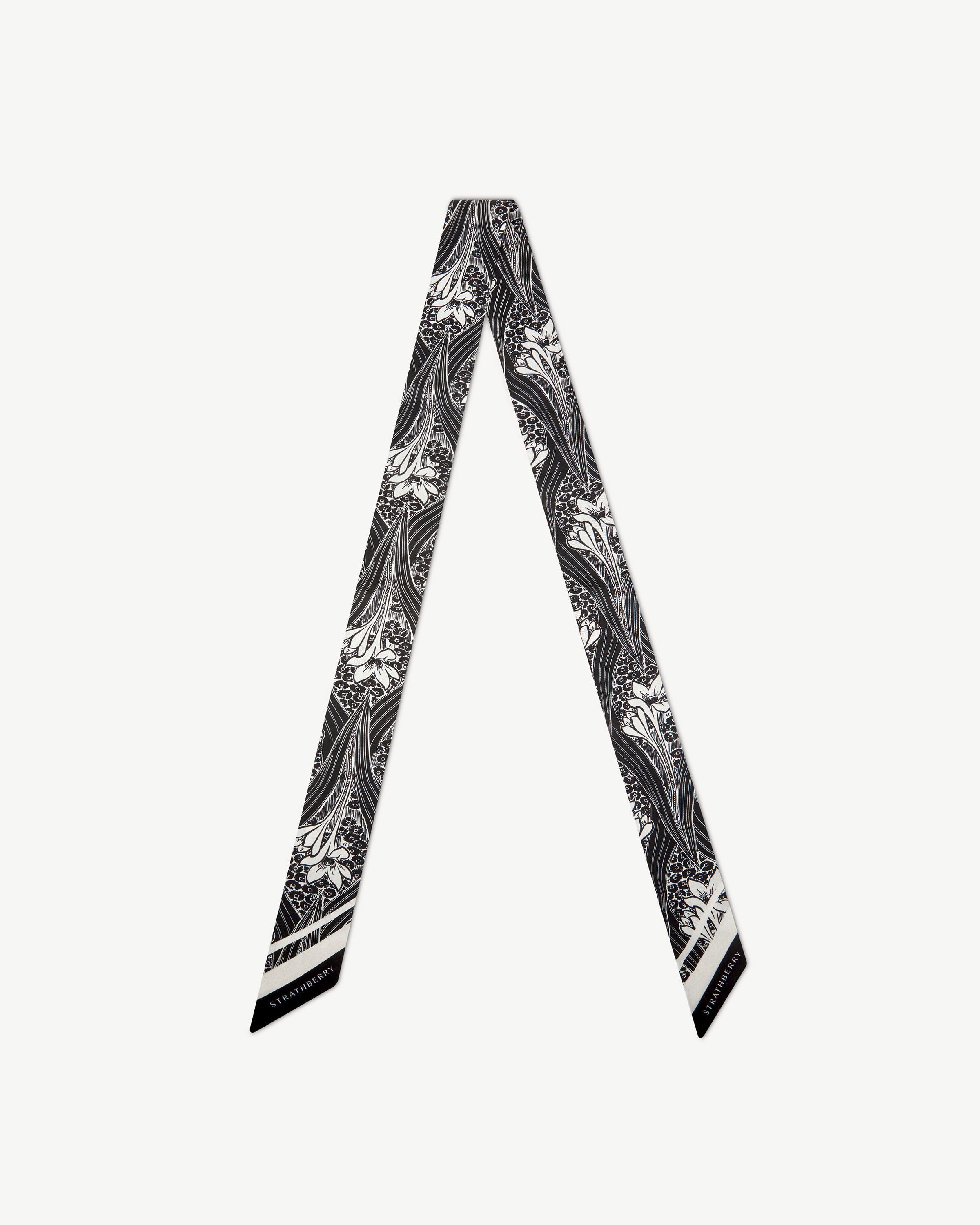 Long Silk Skinny Scarf - Black Wallpaper Print