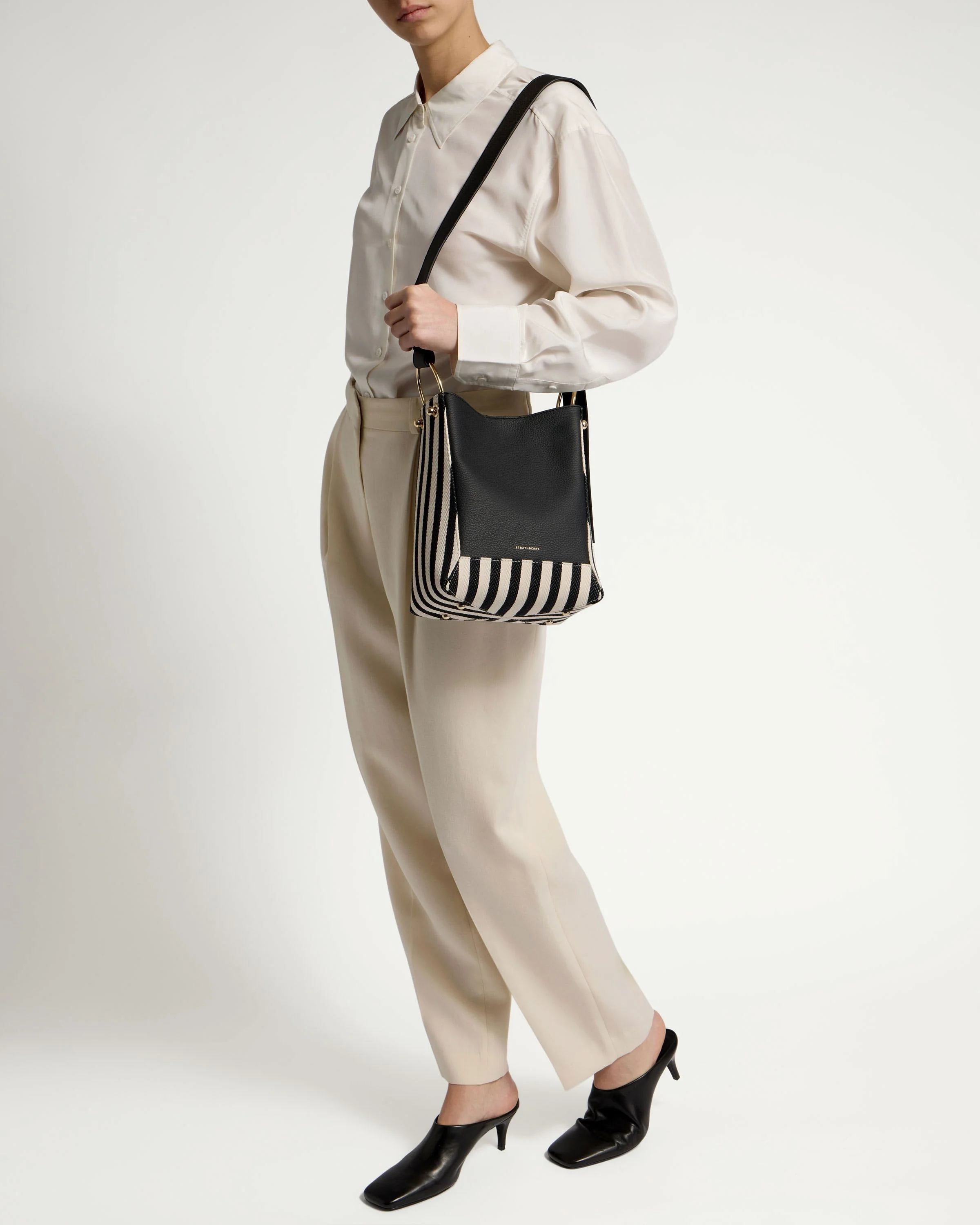 Lana Midi Bucket Bag - Striped Canvas