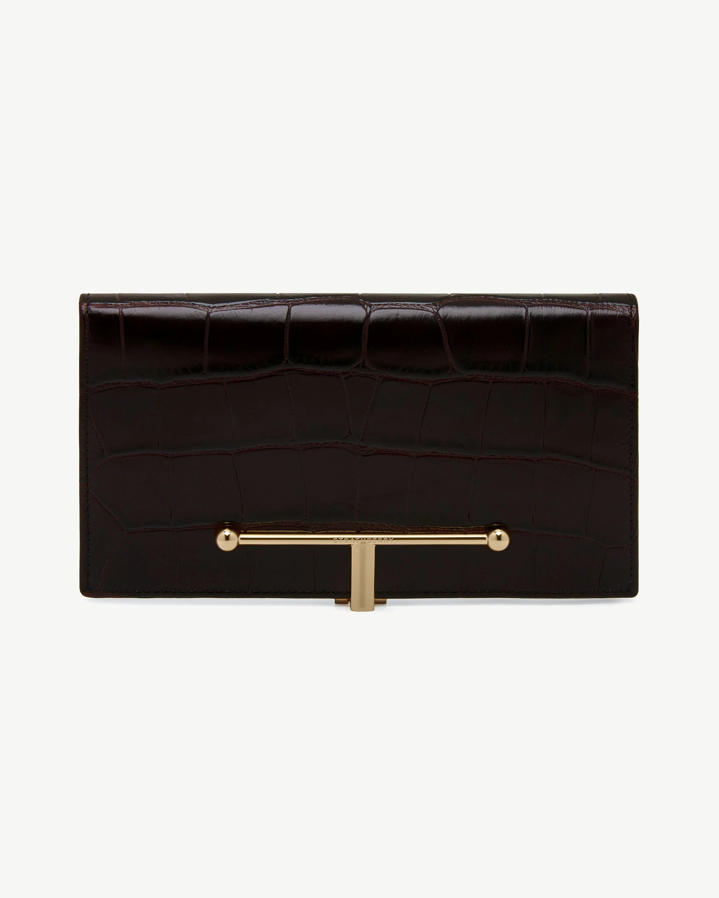 Large Melville Street Wallet - Croc-Embossed Leather Mahogany/Black