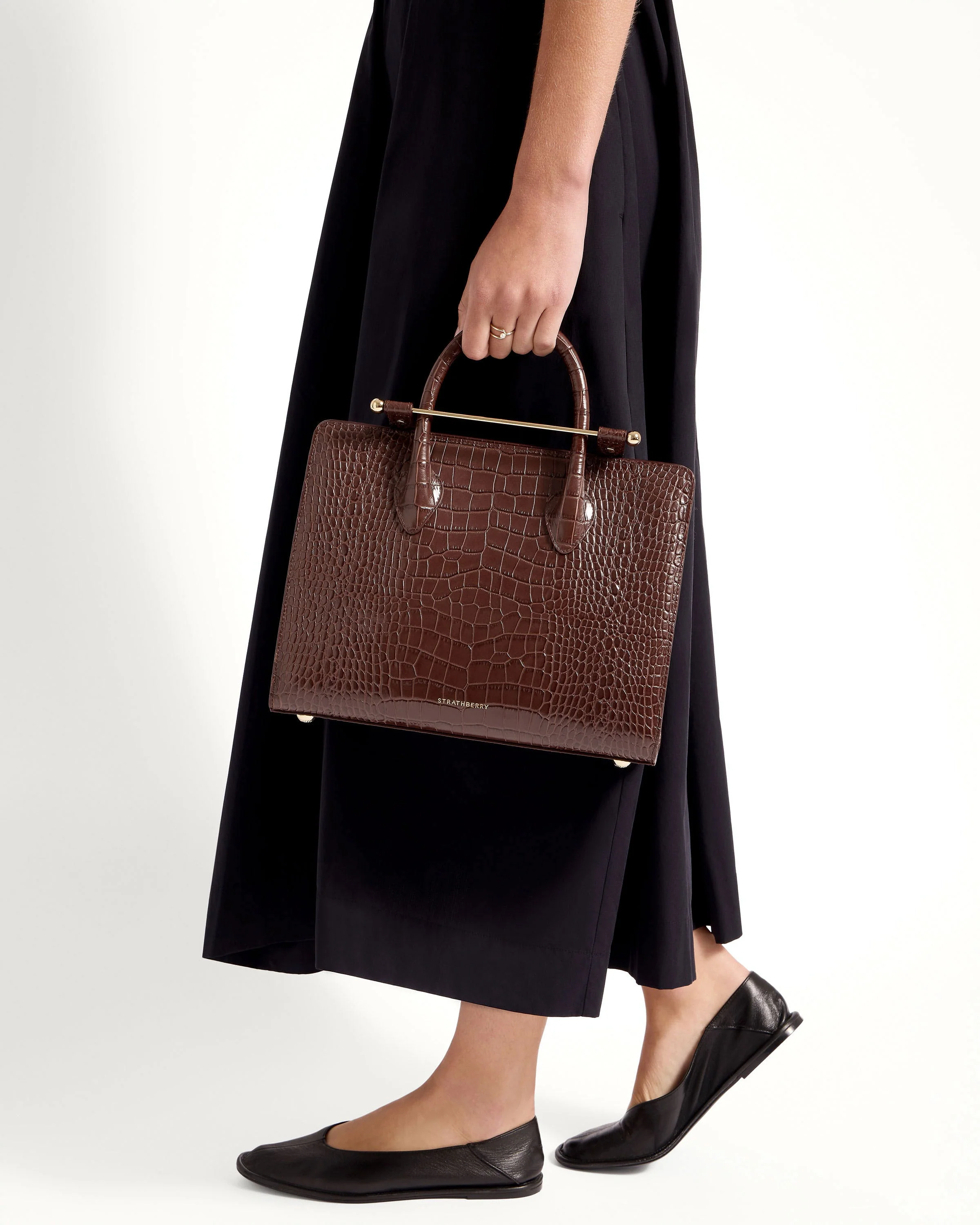 Midi Tote - Croc-Embossed Leather Chocolate