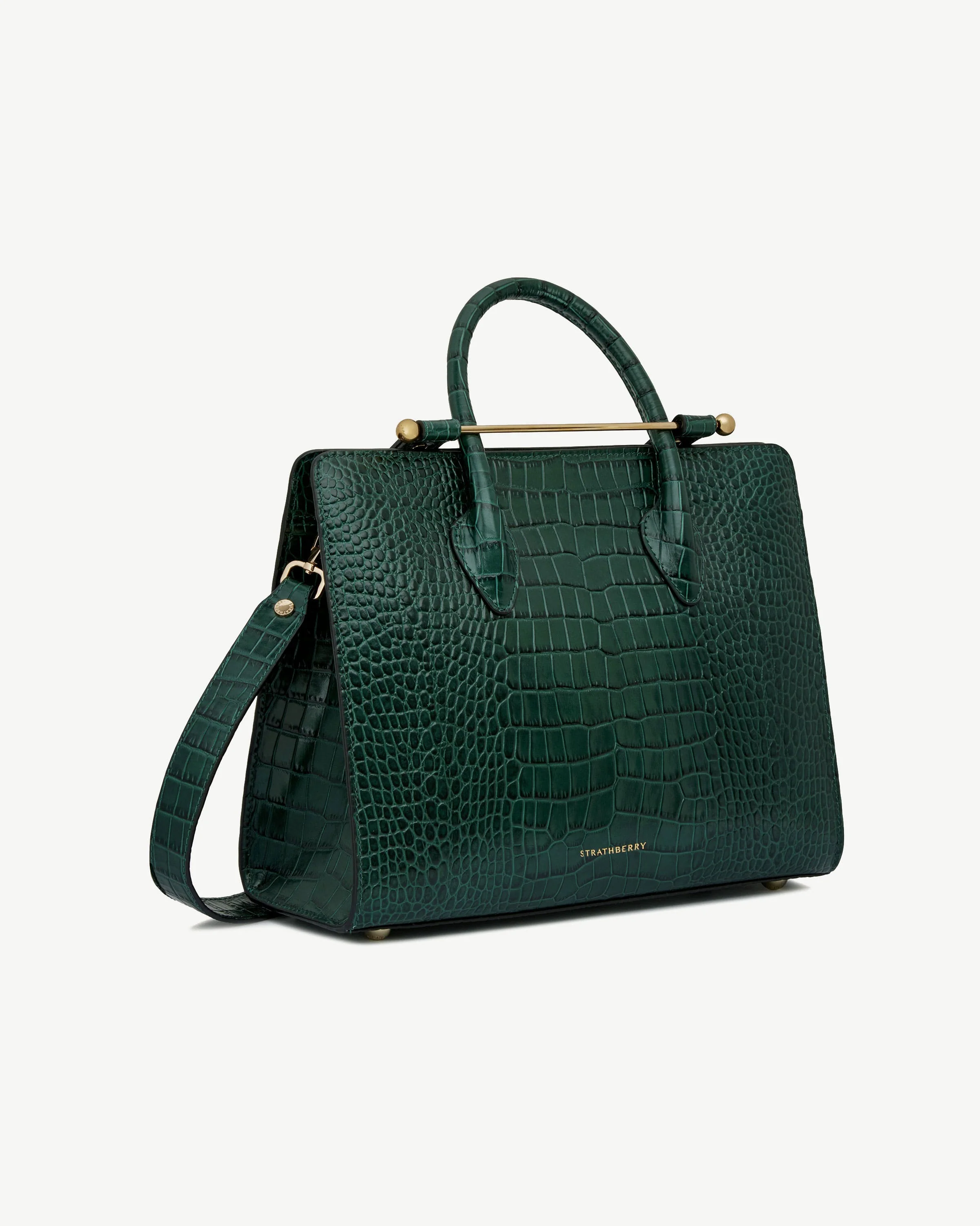 Midi Tote - Croc-Embossed Leather Bottle Green