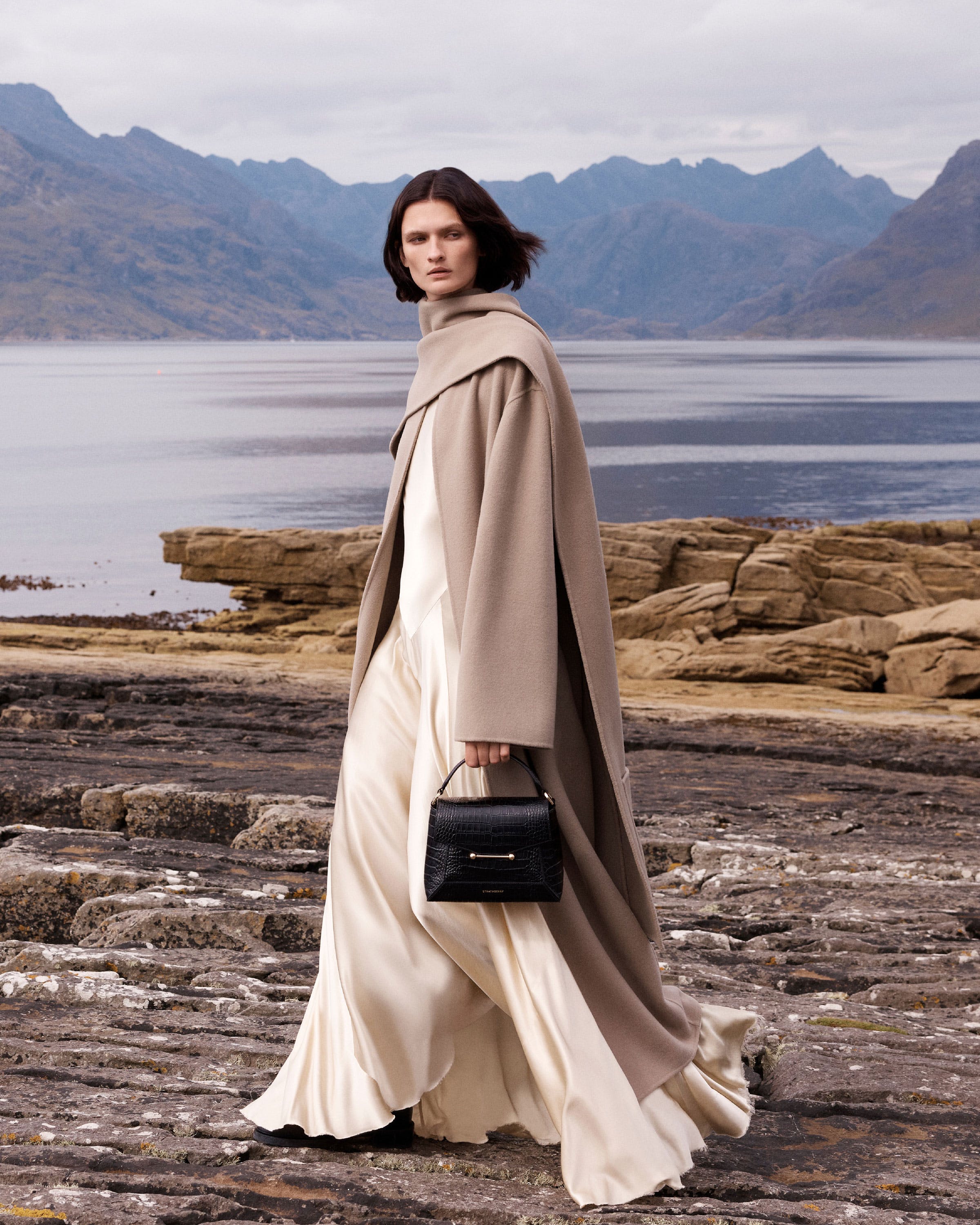 Mosaic Bag - Soft Croc-Embossed Leather Black