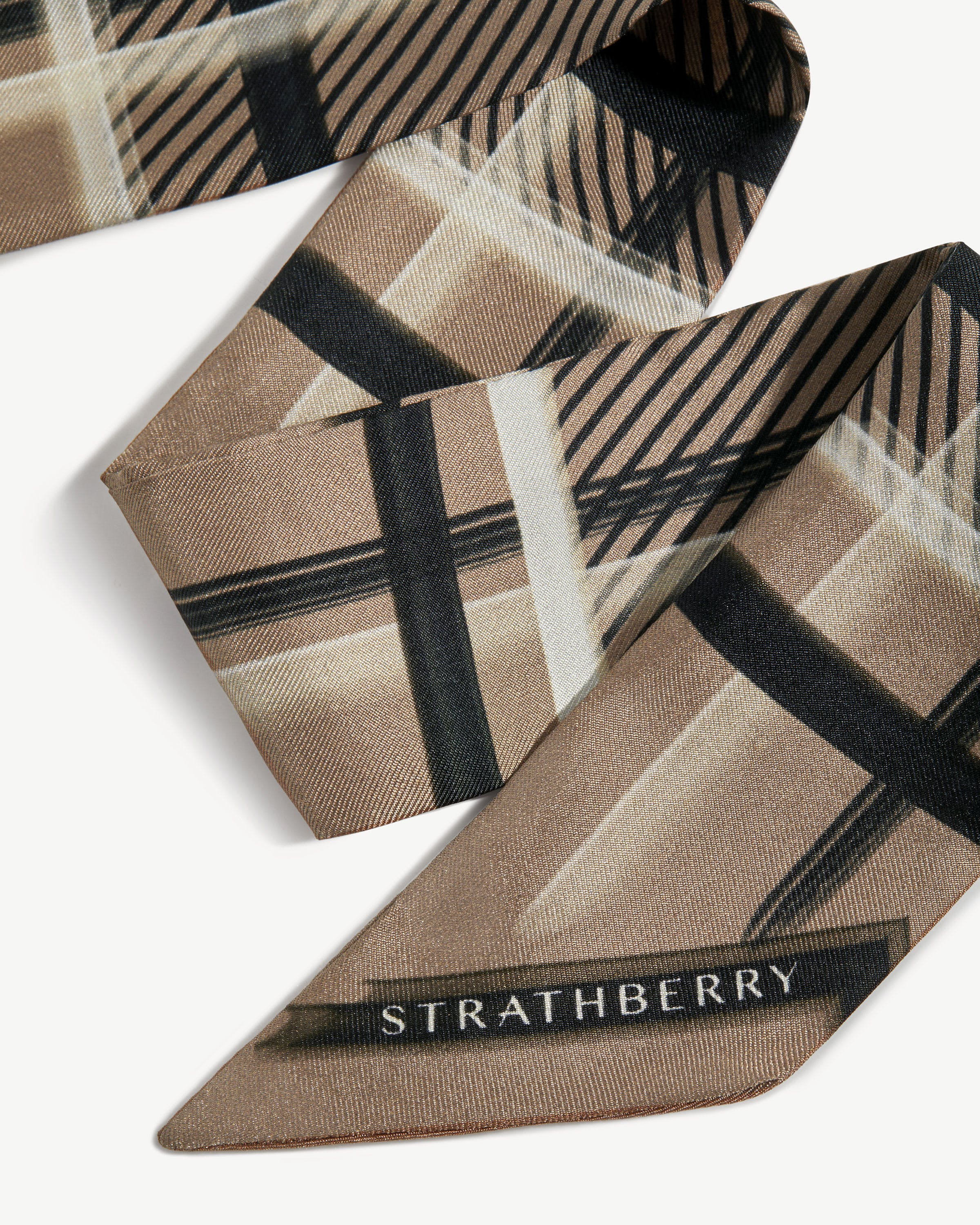 Silk Skinny Scarf - Clay Tartan