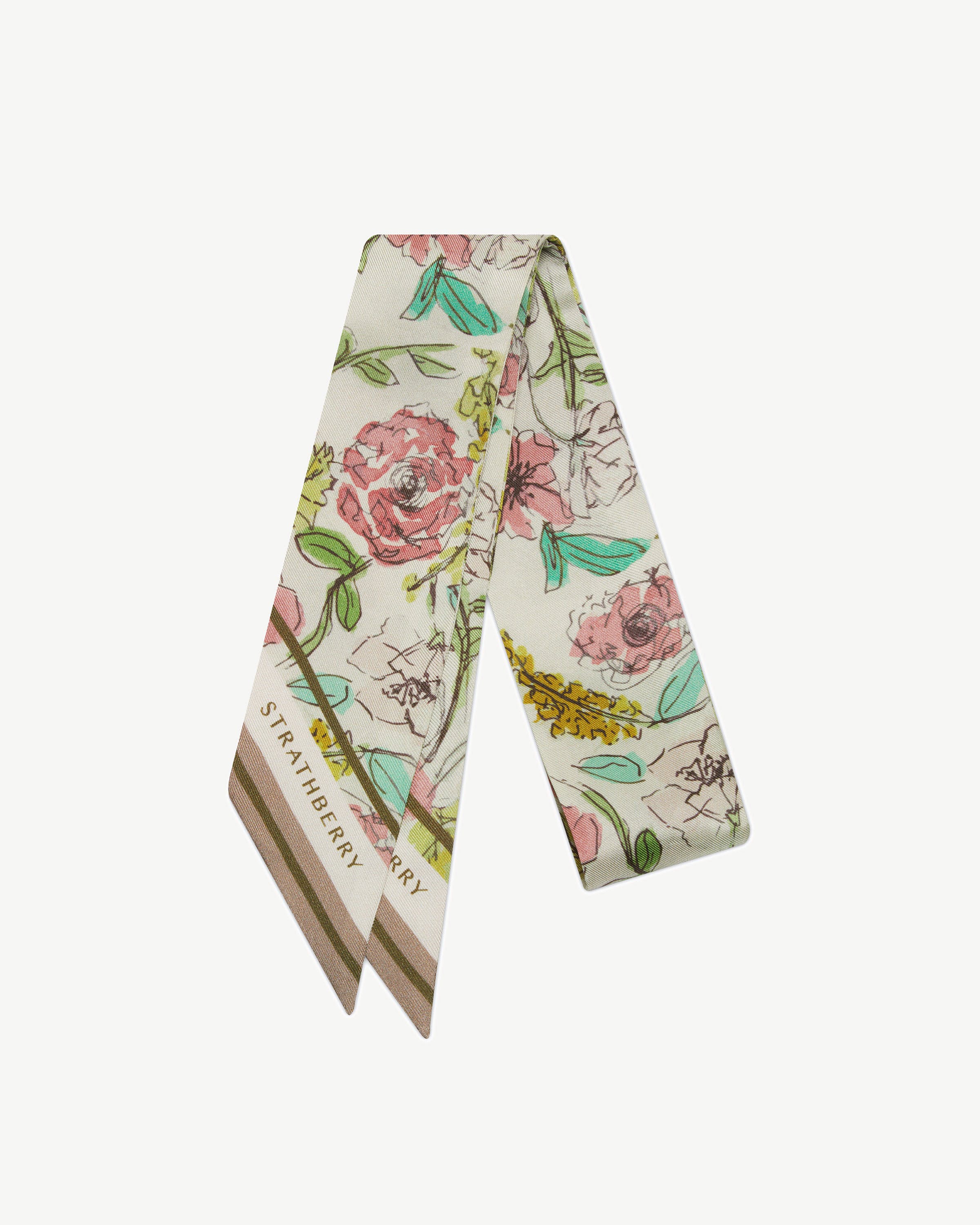 Silk Skinny Scarf - Floral Watercolour Print