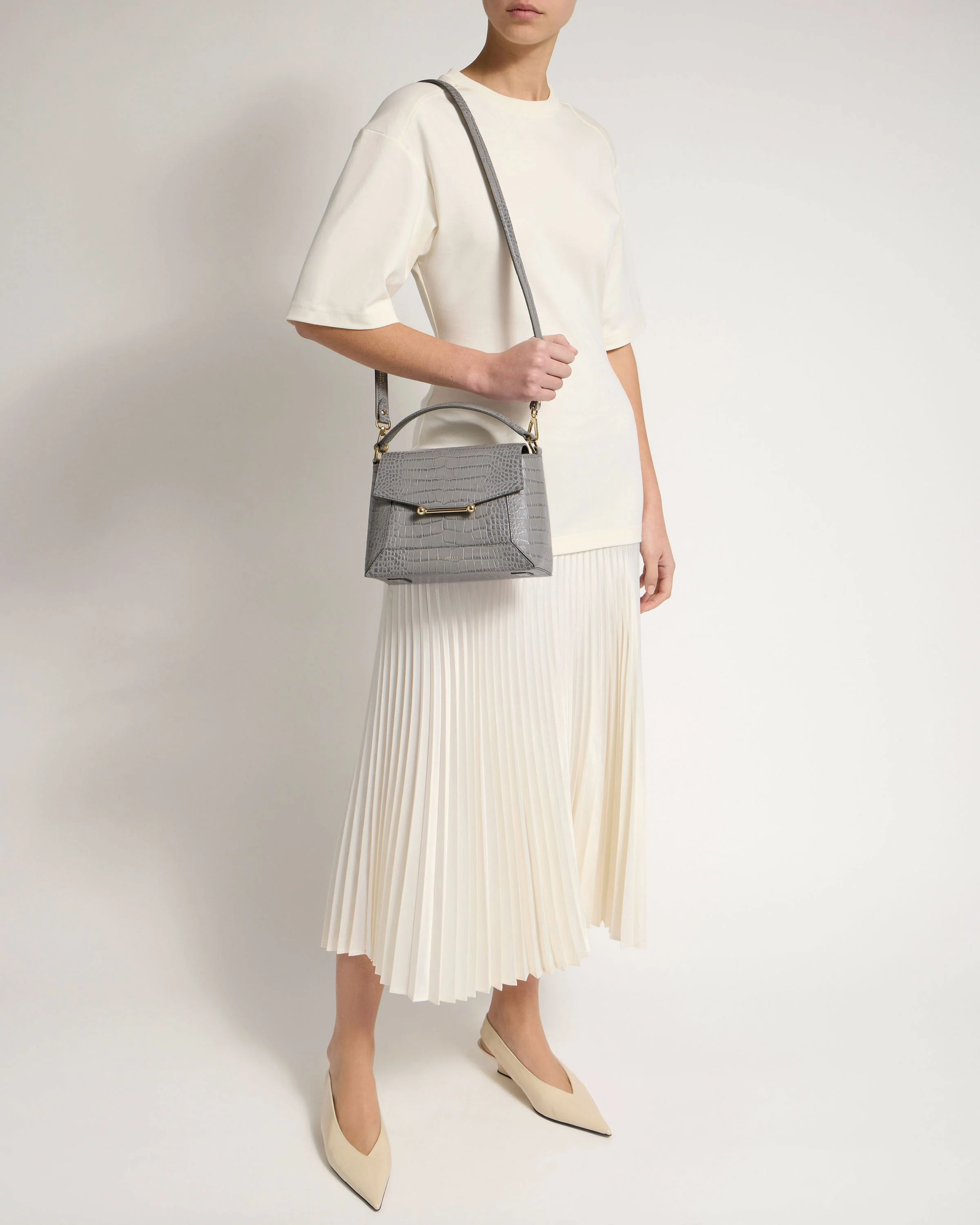 Mosaic Bag - Soft Croc-Embossed Leather Stone Grey